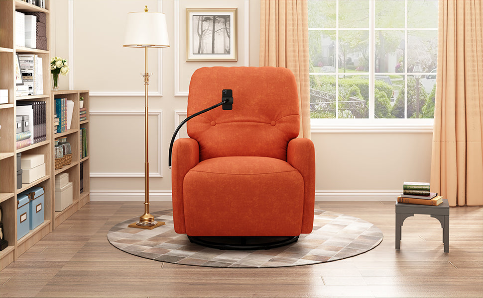 270 Degree Swivel Electric Recliner Home Theater Seating Single Reclining Sofa Rocking Motion Recliner with Phone Holder - Orange Sensual Secret Boutique