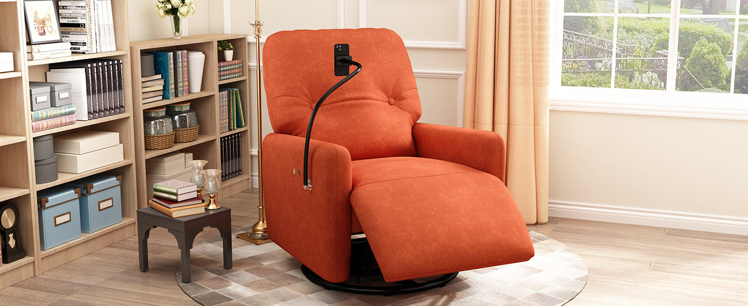 270 Degree Swivel Electric Recliner Home Theater Seating Single Reclining Sofa Rocking Motion Recliner with Phone Holder - Orange Sensual Secret Boutique