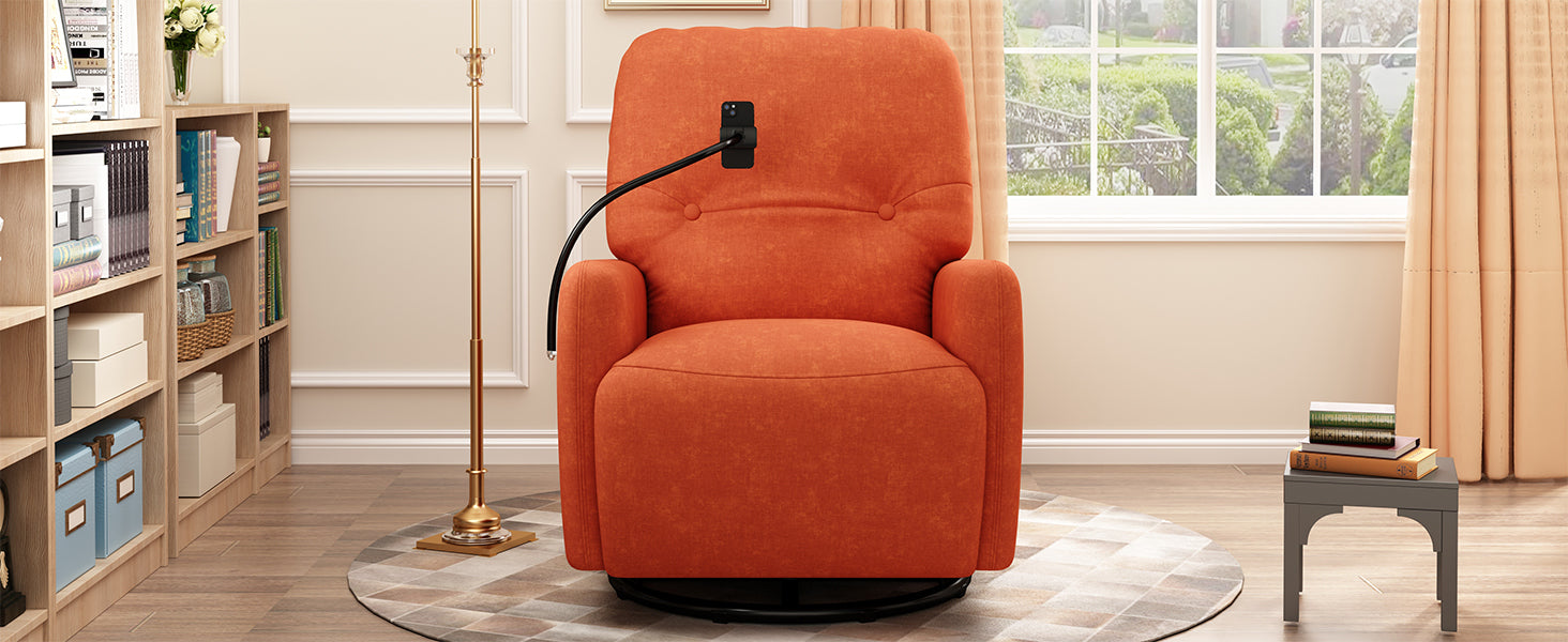 270 Degree Swivel Electric Recliner Home Theater Seating Single Reclining Sofa Rocking Motion Recliner with Phone Holder - Orange Sensual Secret Boutique