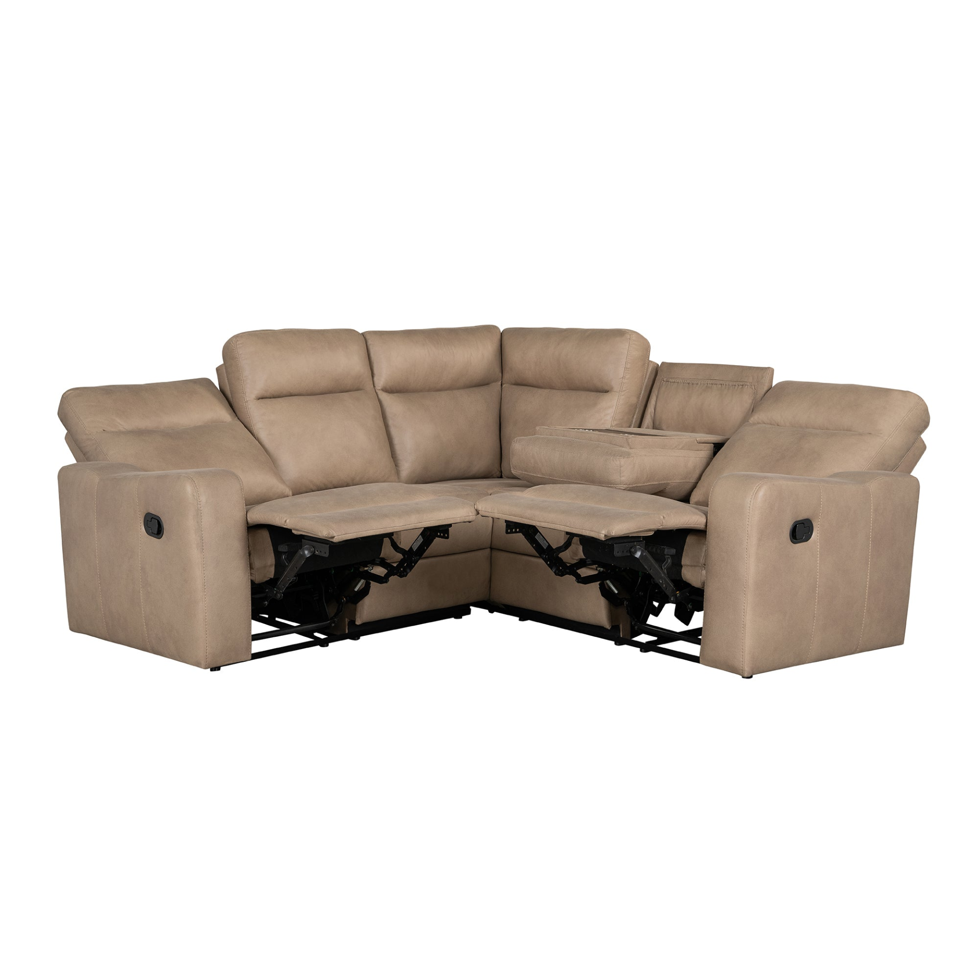 87.5" Manual Reclining Home Theater Seating Recliner Chair Sofa with Flipped Middle Backrest, 2 Cup Holders - Light Brown Sensual Secret Boutique