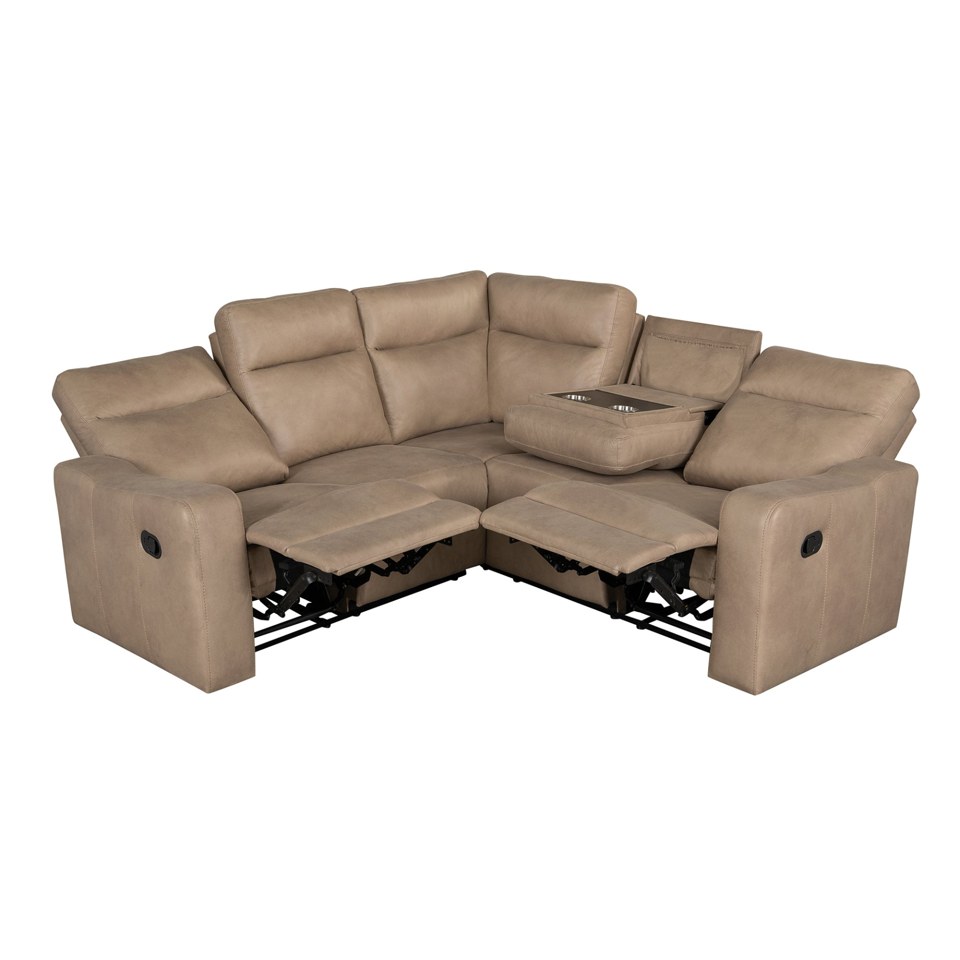 87.5" Manual Reclining Home Theater Seating Recliner Chair Sofa with Flipped Middle Backrest, 2 Cup Holders - Light Brown Sensual Secret Boutique