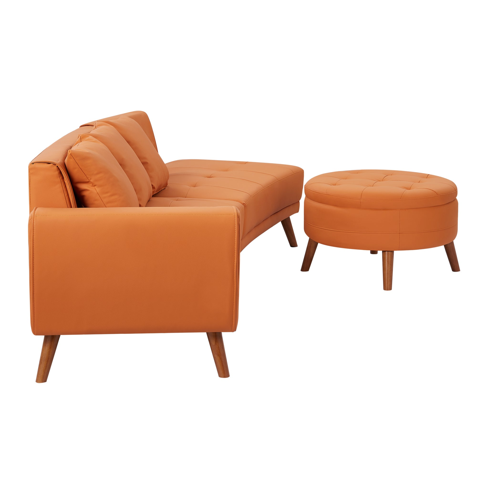 107" Contemporary Sofa Stylish Sofa Couch with Round Storage Ottoman and Three Removable Pillows, Orange Sensual Secret Boutique