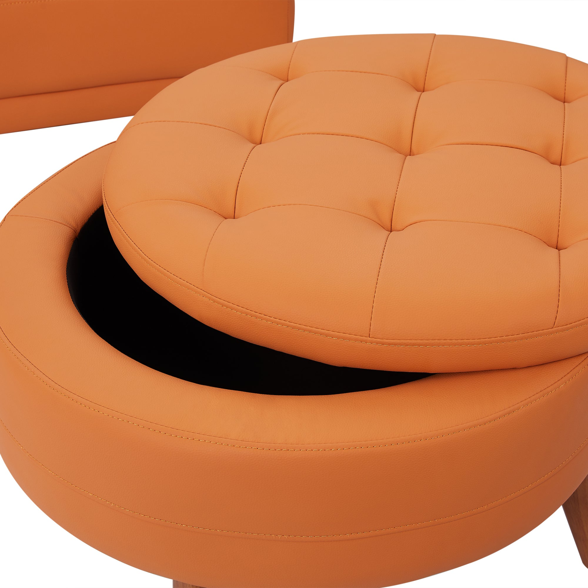 107" Contemporary Sofa Stylish Sofa Couch with Round Storage Ottoman and Three Removable Pillows, Orange Sensual Secret Boutique