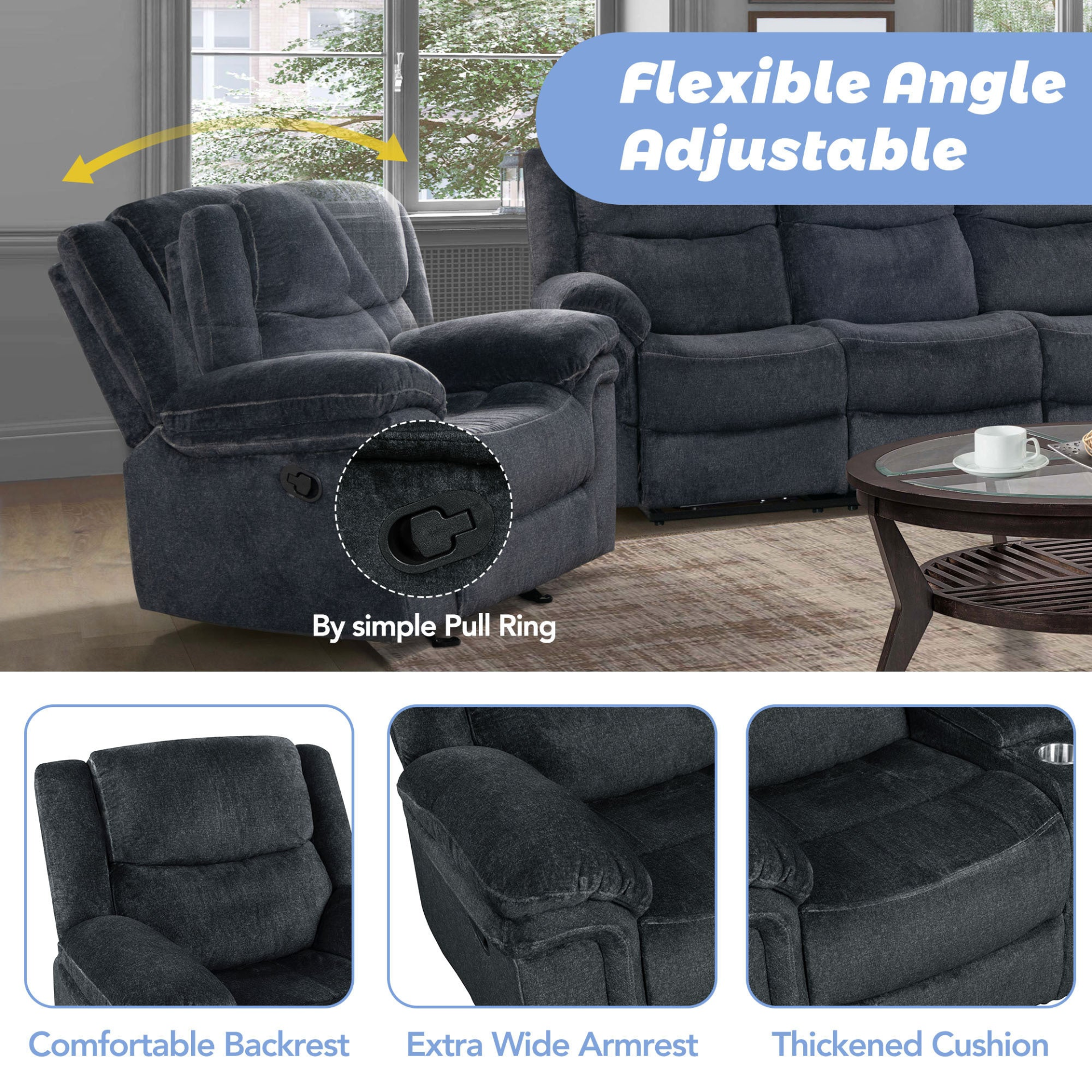 Luxurious and Comfortable Home Theater Seating Manual Reclining Sofa in Dark Blue Sensual Secret Boutique