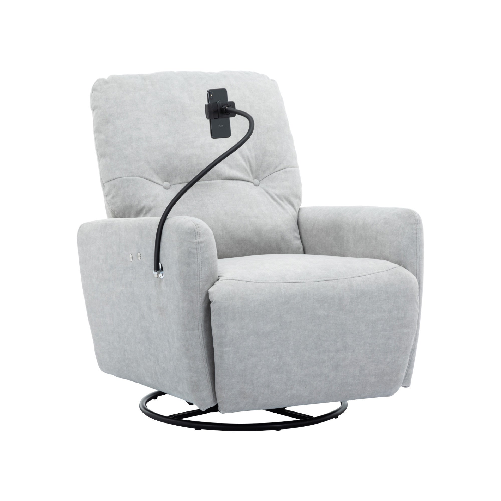 270 Degree Swivel Electric Recliner Home Theater Seating Single Reclining Sofa Rocking Motion Recliner with Phone Holder - Grey Sensual Secret Boutique