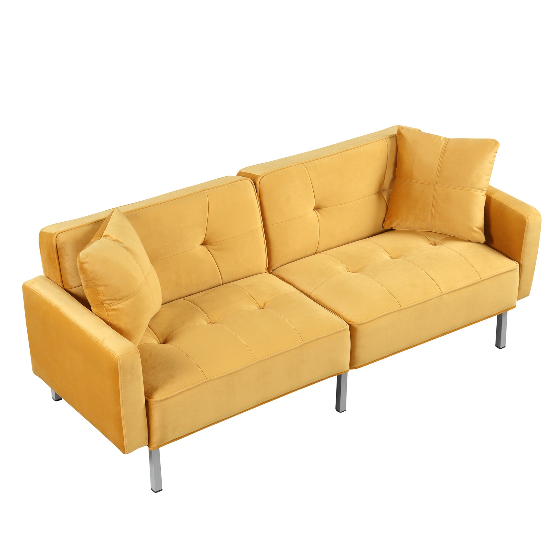 Orisfur Linen Upholstered Modern Convertible Folding Futon Sofa Bed - Yellow Sensual Secret Boutique