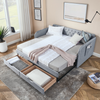 Twin Size Upholstery Daybed with Trundle Bed and Two Storage Drawers, Flat Arms with Pocket, Linen Grey Sensual Secret Boutique