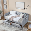 Twin Size Upholstery Daybed with Trundle Bed and Two Storage Drawers, Flat Arms with Pocket, Linen Grey Sensual Secret Boutique