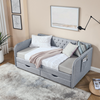 Twin Size Upholstery Daybed with Trundle Bed and Two Storage Drawers, Flat Arms with Pocket, Linen Grey Sensual Secret Boutique