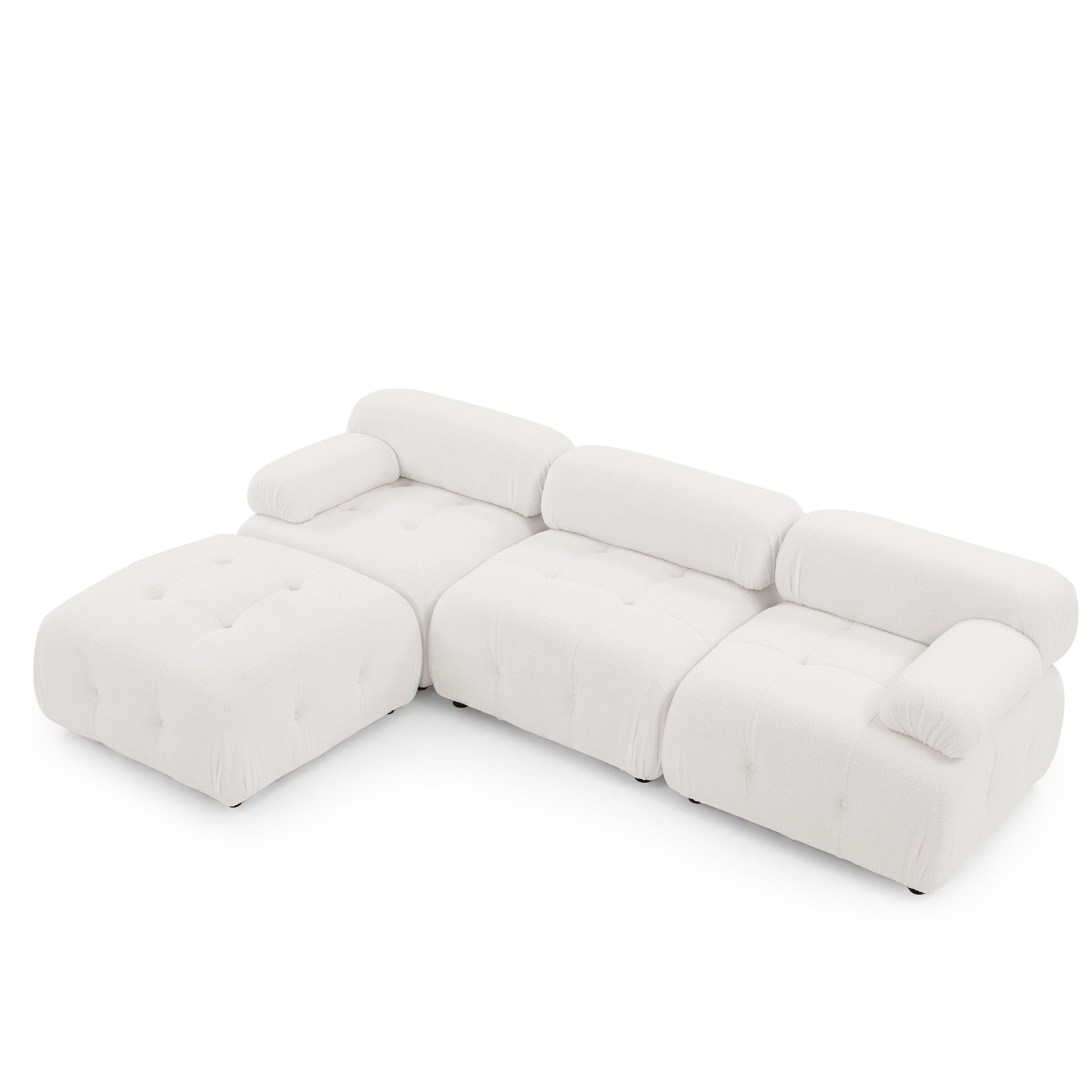 Modular Sectional Sofa | Button Tufted Design | L Shaped Couch with Reversible Ottoman - Ivory Teddy Fabric Sensual Secret Boutique