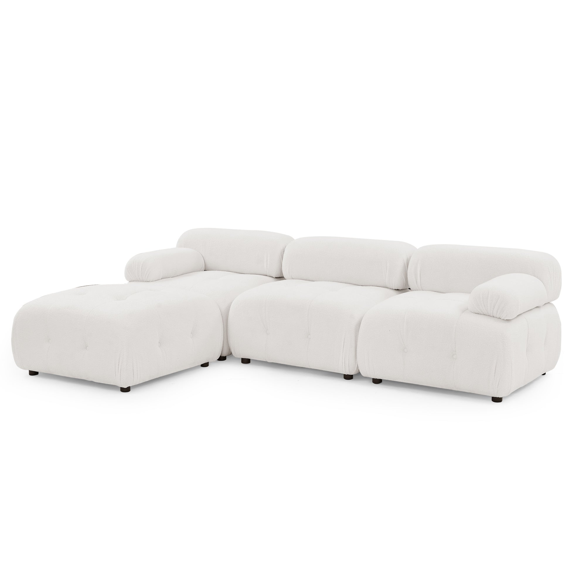 Modular Sectional Sofa | Button Tufted Design | L Shaped Couch with Reversible Ottoman - Ivory Teddy Fabric Sensual Secret Boutique