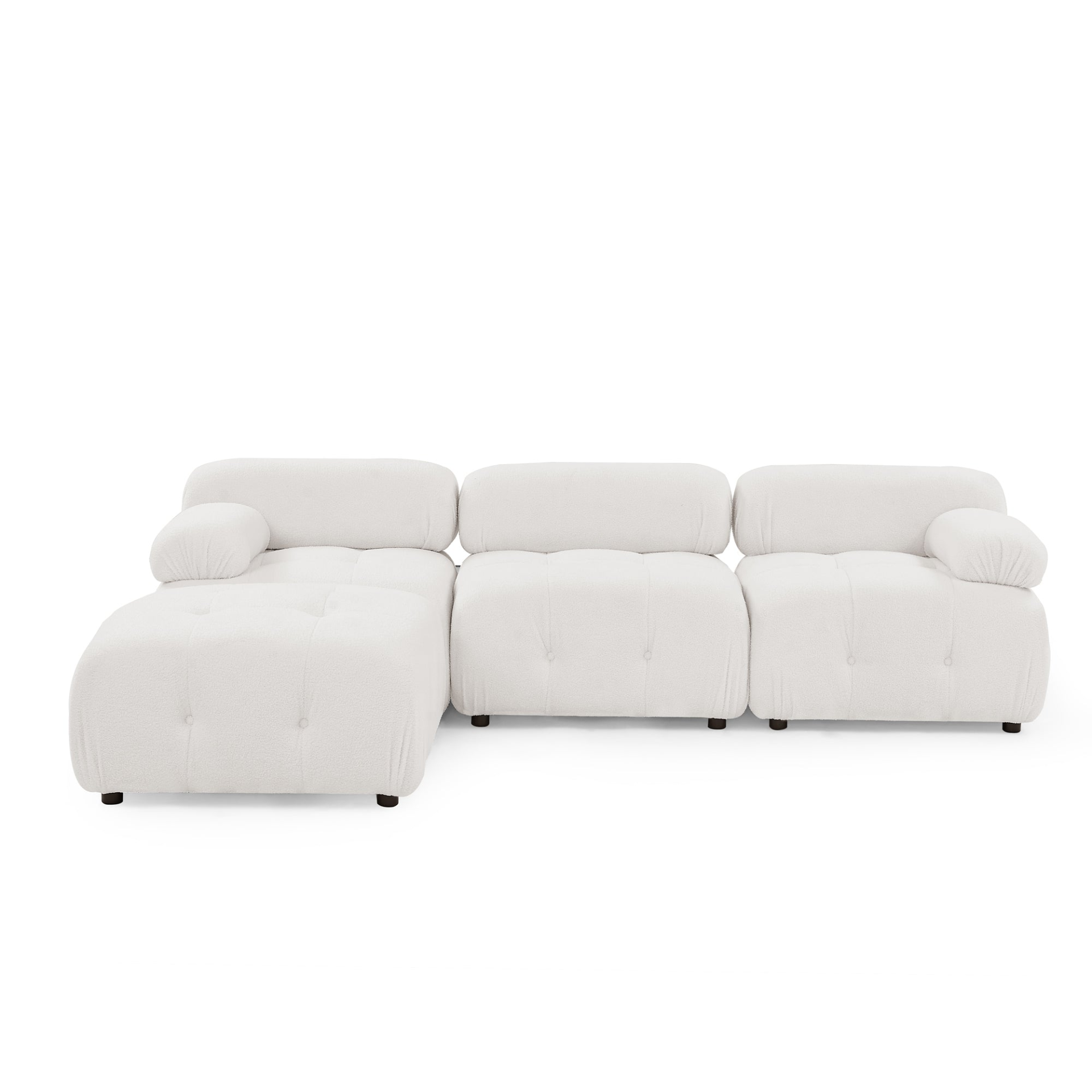 Modular Sectional Sofa | Button Tufted Design | L Shaped Couch with Reversible Ottoman - Ivory Teddy Fabric Sensual Secret Boutique