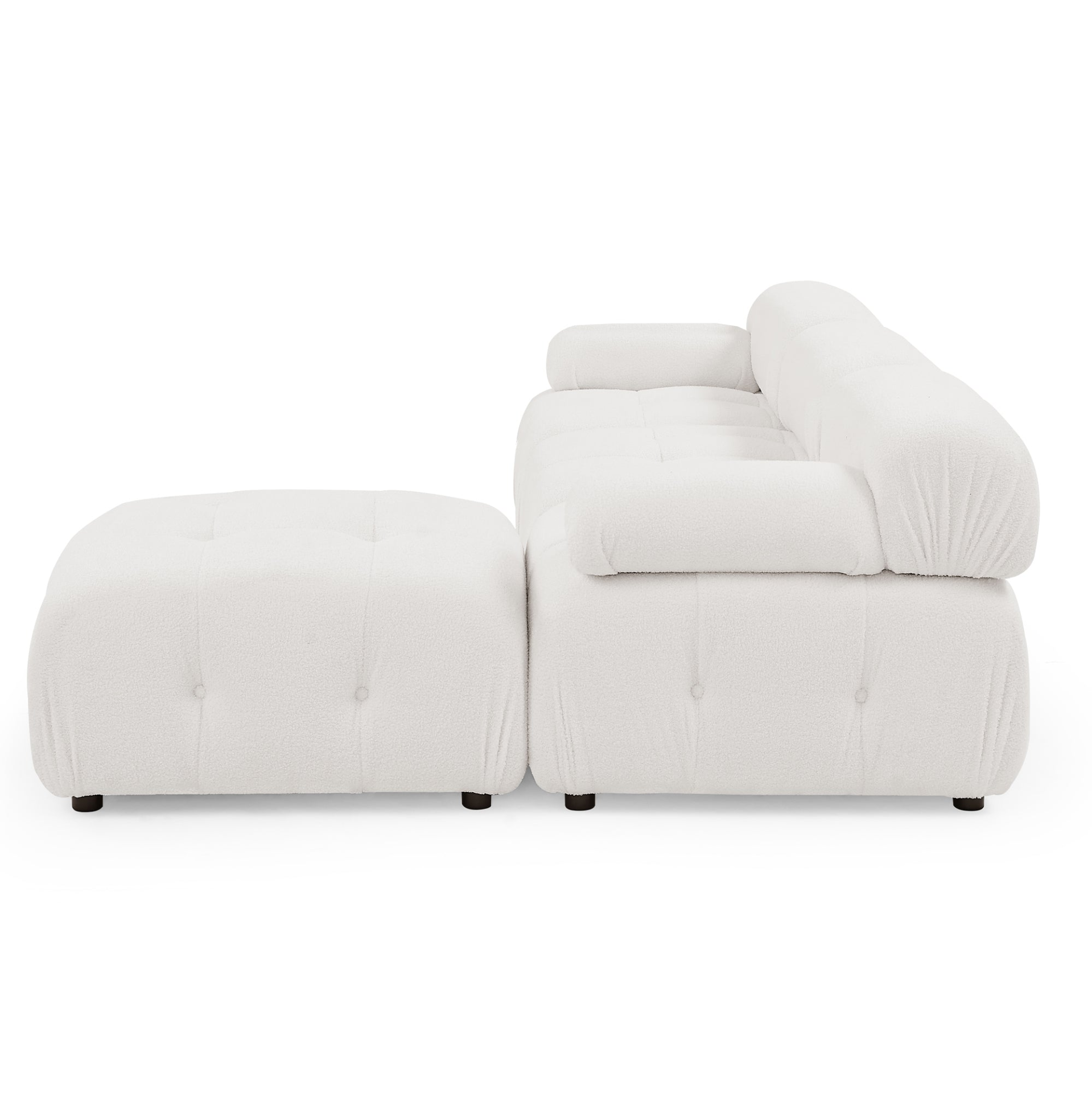 Modular Sectional Sofa | Button Tufted Design | L Shaped Couch with Reversible Ottoman - Ivory Teddy Fabric Sensual Secret Boutique