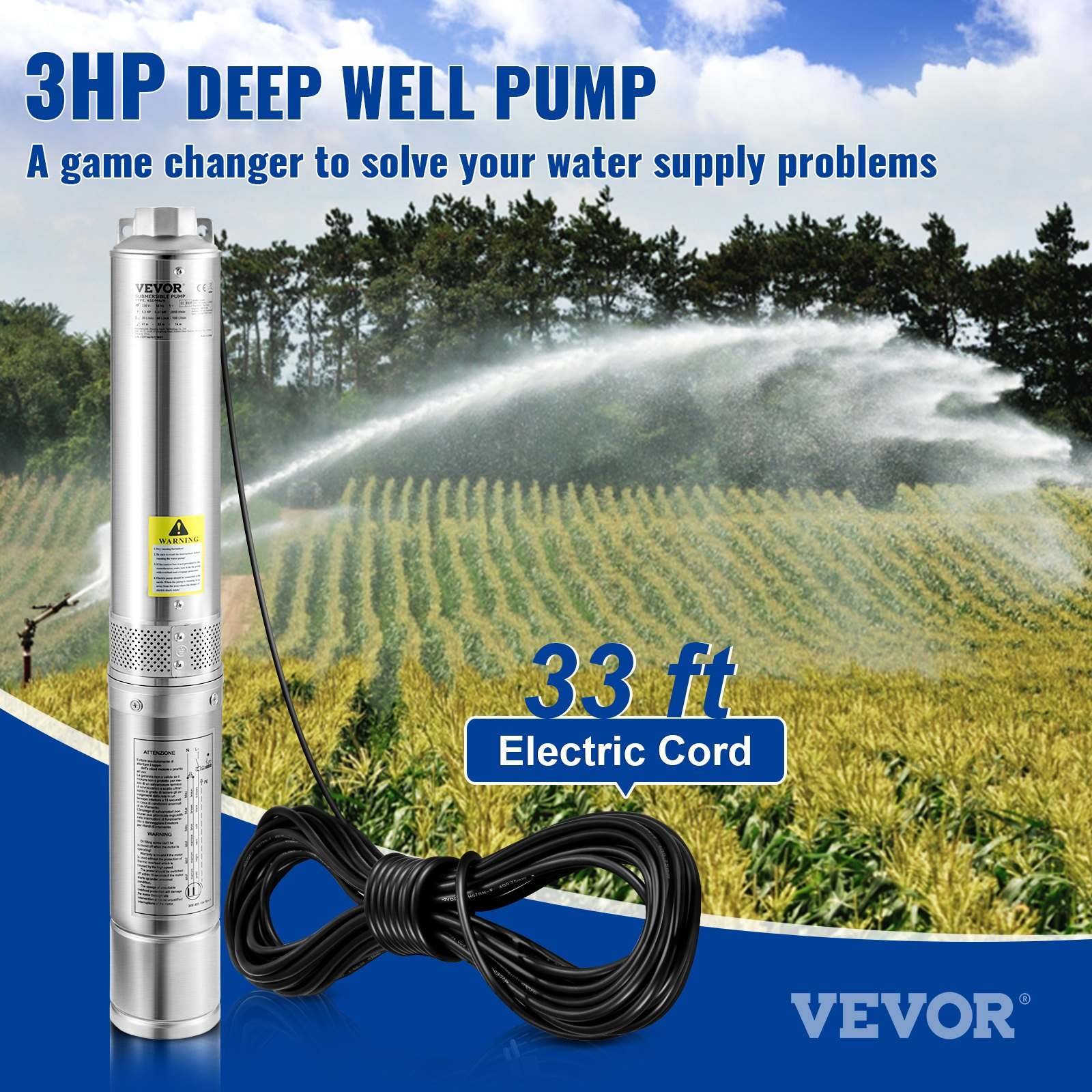 VEVOR Deep Well Submersible Pump, 3HP/2200W, 37GPM Flow, 640 ft Head Sensual Secret Boutique