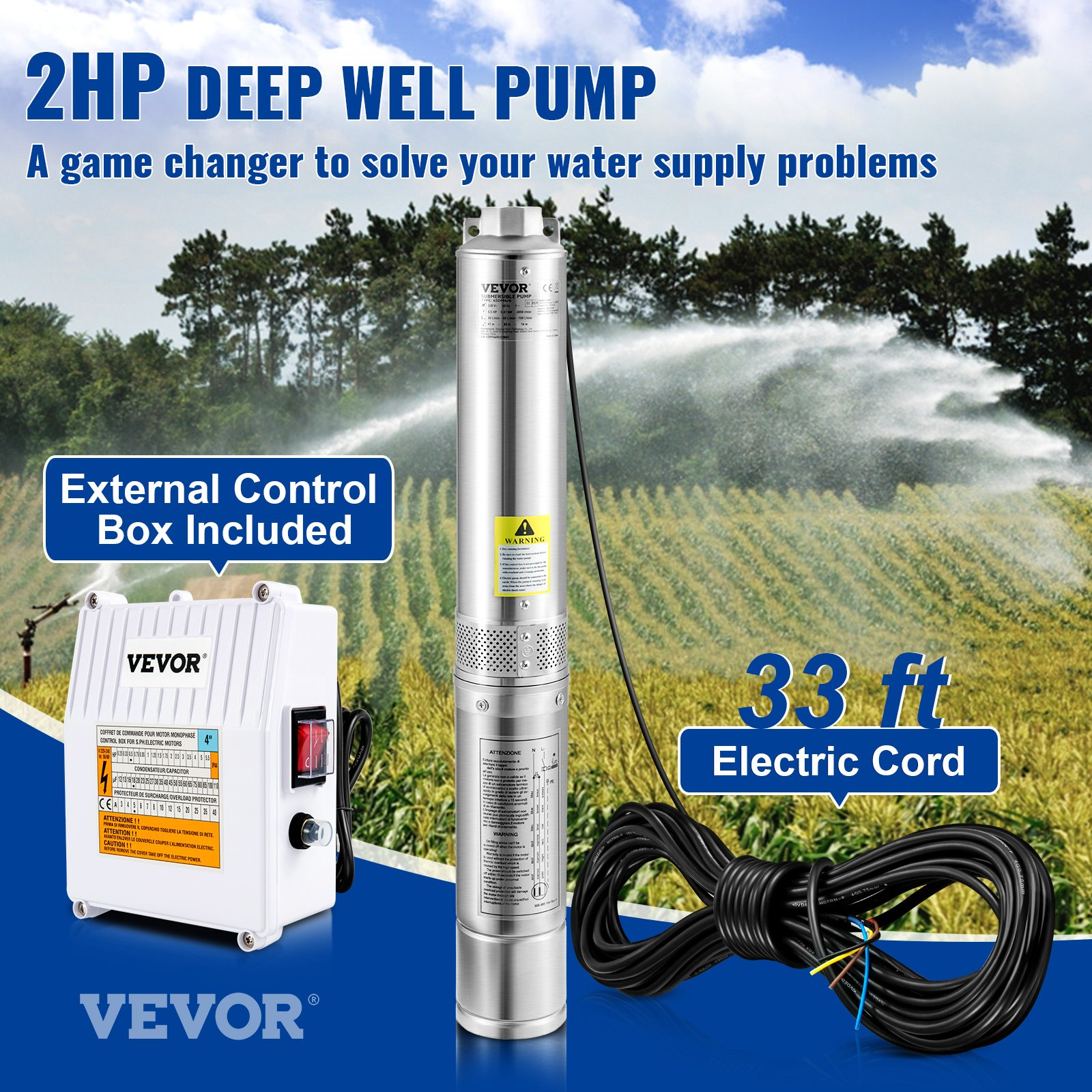 VEVOR Deep Well Submersible Pump, 2HP 230V/60Hz, 37GPM 427 ft Head Sensual Secret Boutique