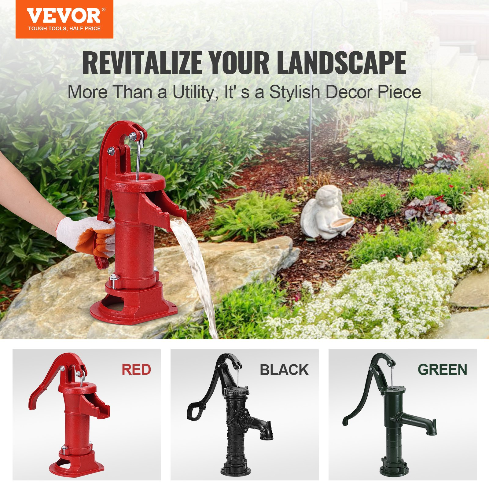 VEVOR Antique Well Hand Pitcher Pump - Manual Water Pump for Outdoor Home Yard Garden Pond Farm Sensual Secret Boutique