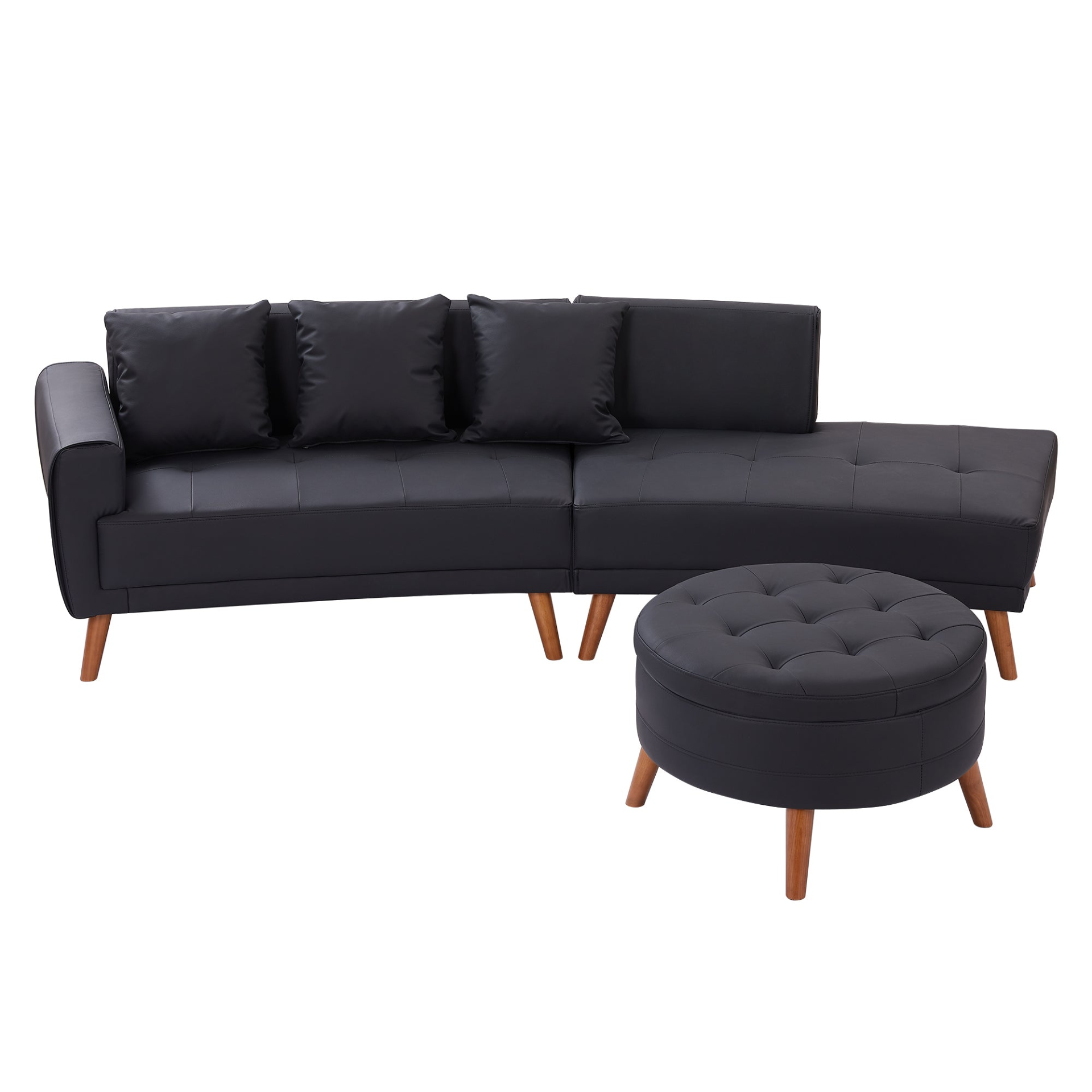 Upgrade Your Living Room with the 107" Contemporary Sofa - Stylish Sofa Couch with Round Storage Ottoman and Removable Pillows - Black Sensual Secret Boutique