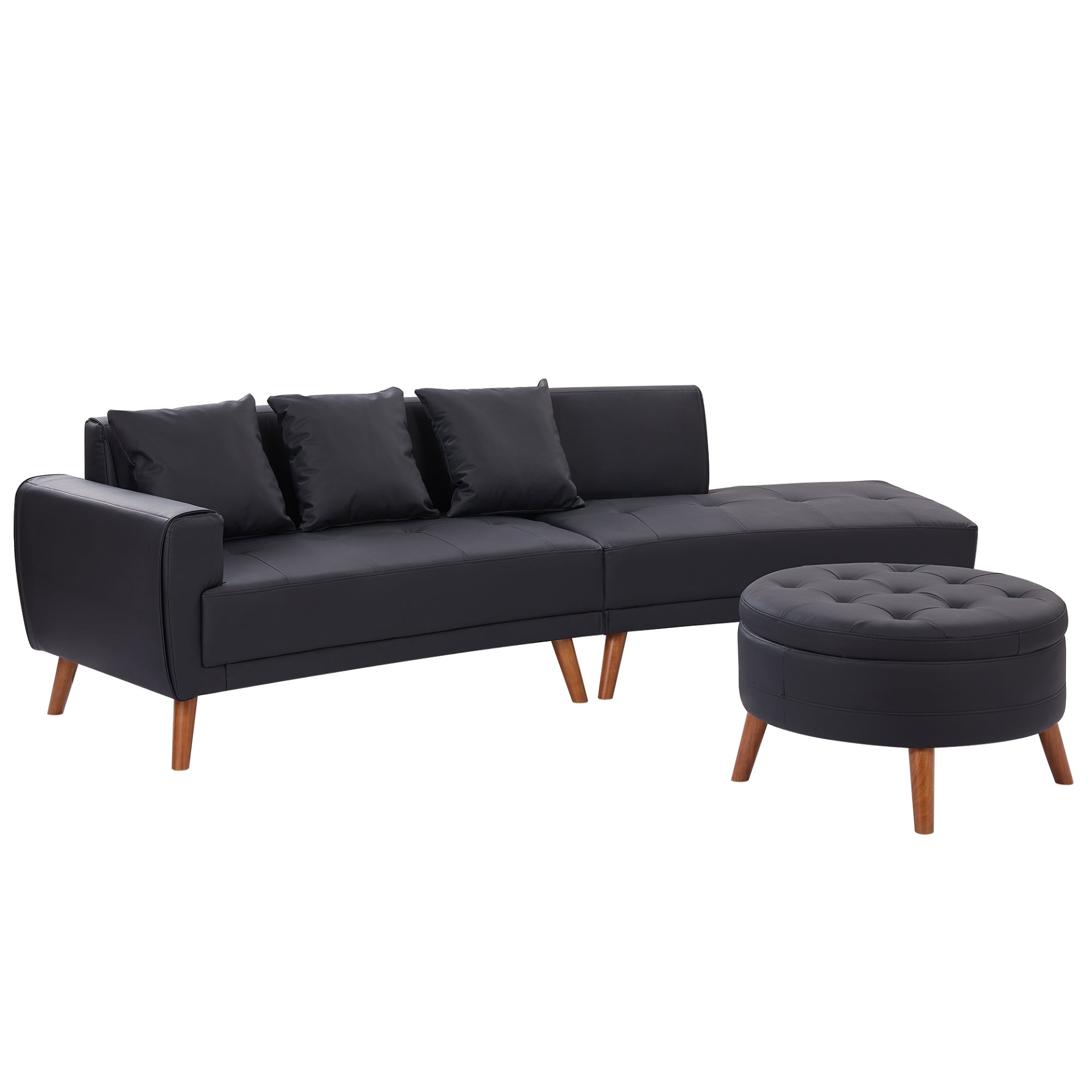 Upgrade Your Living Room with the 107" Contemporary Sofa - Stylish Sofa Couch with Round Storage Ottoman and Removable Pillows - Black Sensual Secret Boutique