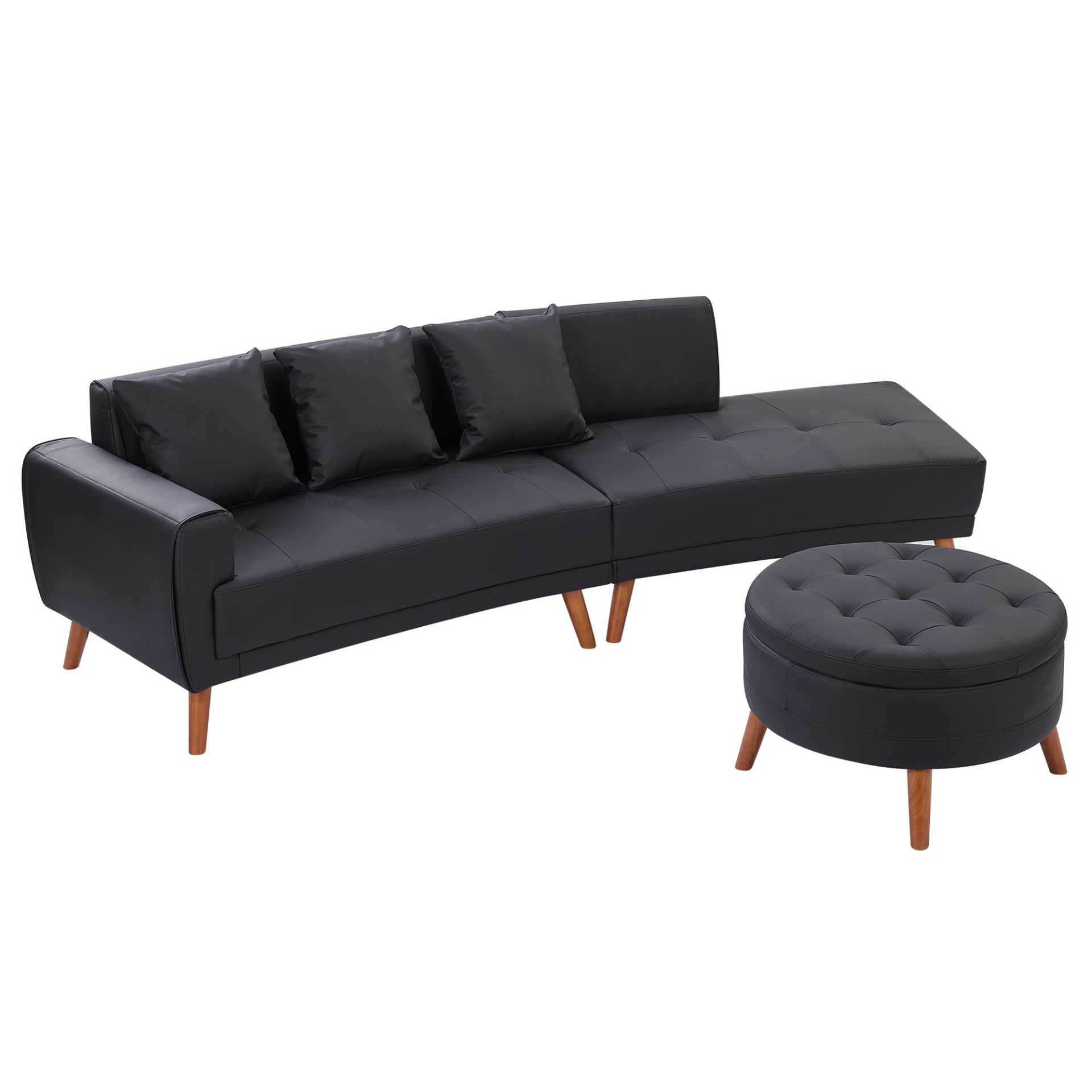 Upgrade Your Living Room with the 107" Contemporary Sofa - Stylish Sofa Couch with Round Storage Ottoman and Removable Pillows - Black Sensual Secret Boutique