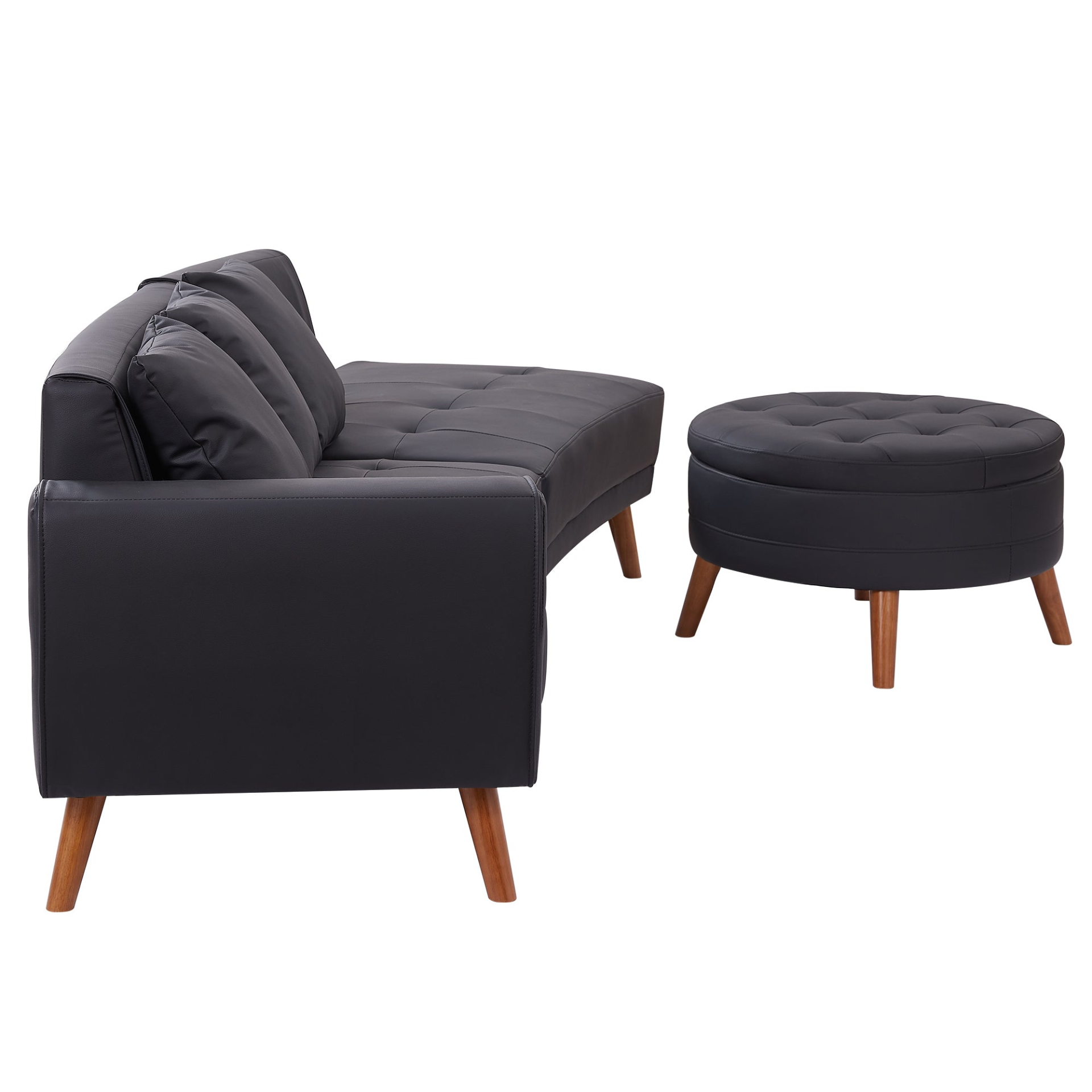 Upgrade Your Living Room with the 107" Contemporary Sofa - Stylish Sofa Couch with Round Storage Ottoman and Removable Pillows - Black Sensual Secret Boutique