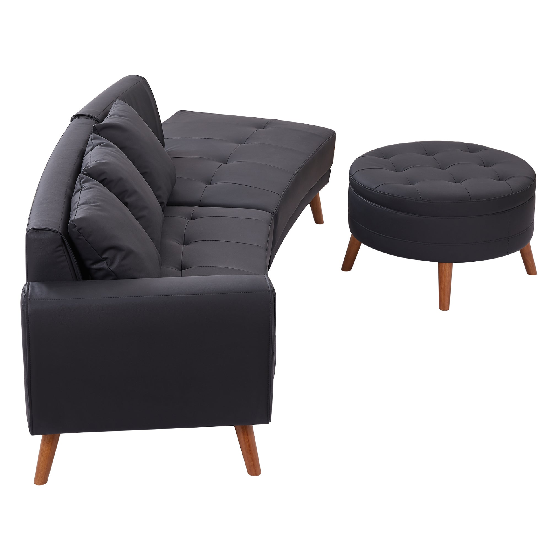 Upgrade Your Living Room with the 107" Contemporary Sofa - Stylish Sofa Couch with Round Storage Ottoman and Removable Pillows - Black Sensual Secret Boutique