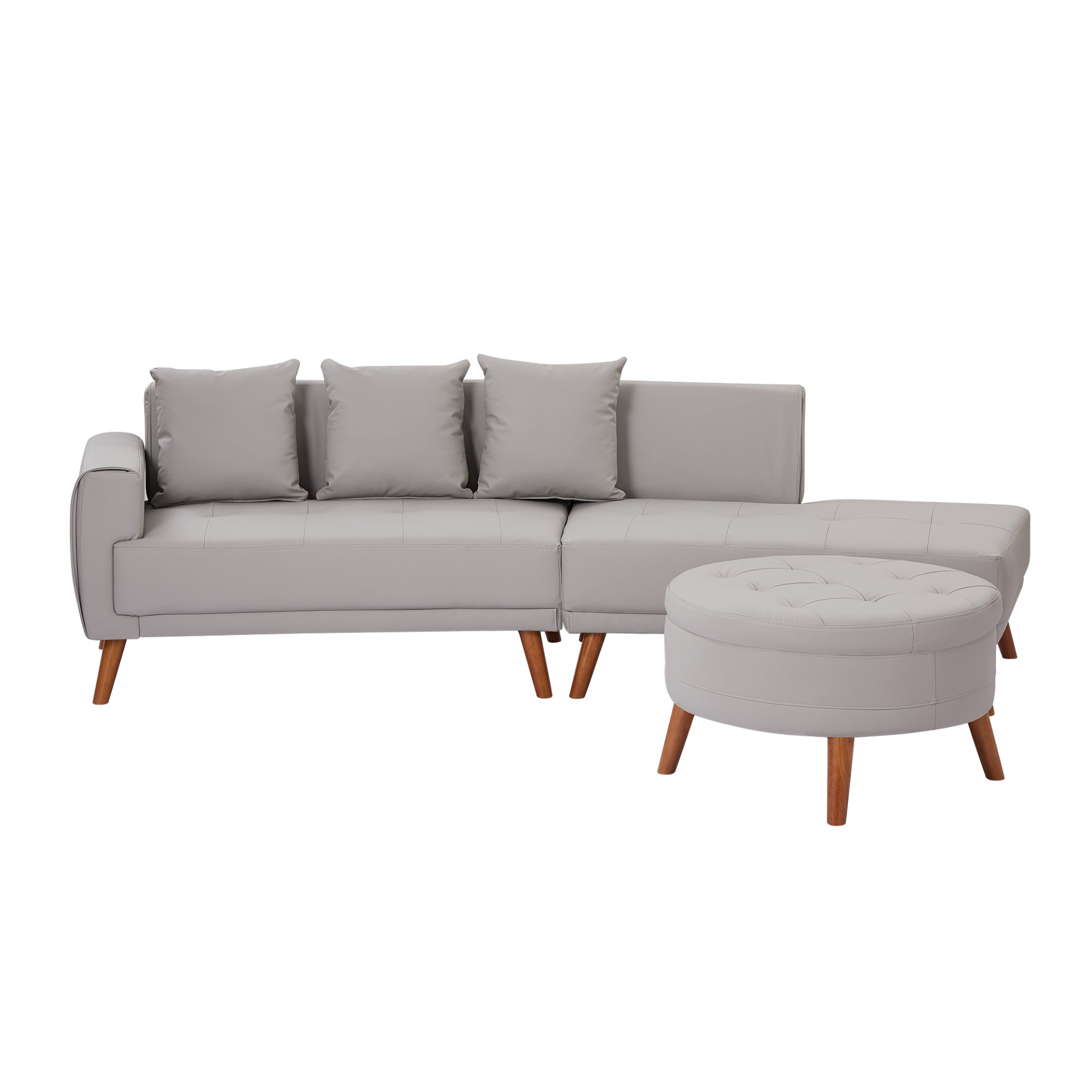 107" Contemporary Sofa Stylish Sofa Couch with Round Storage Ottoman, Grey Sensual Secret Boutique