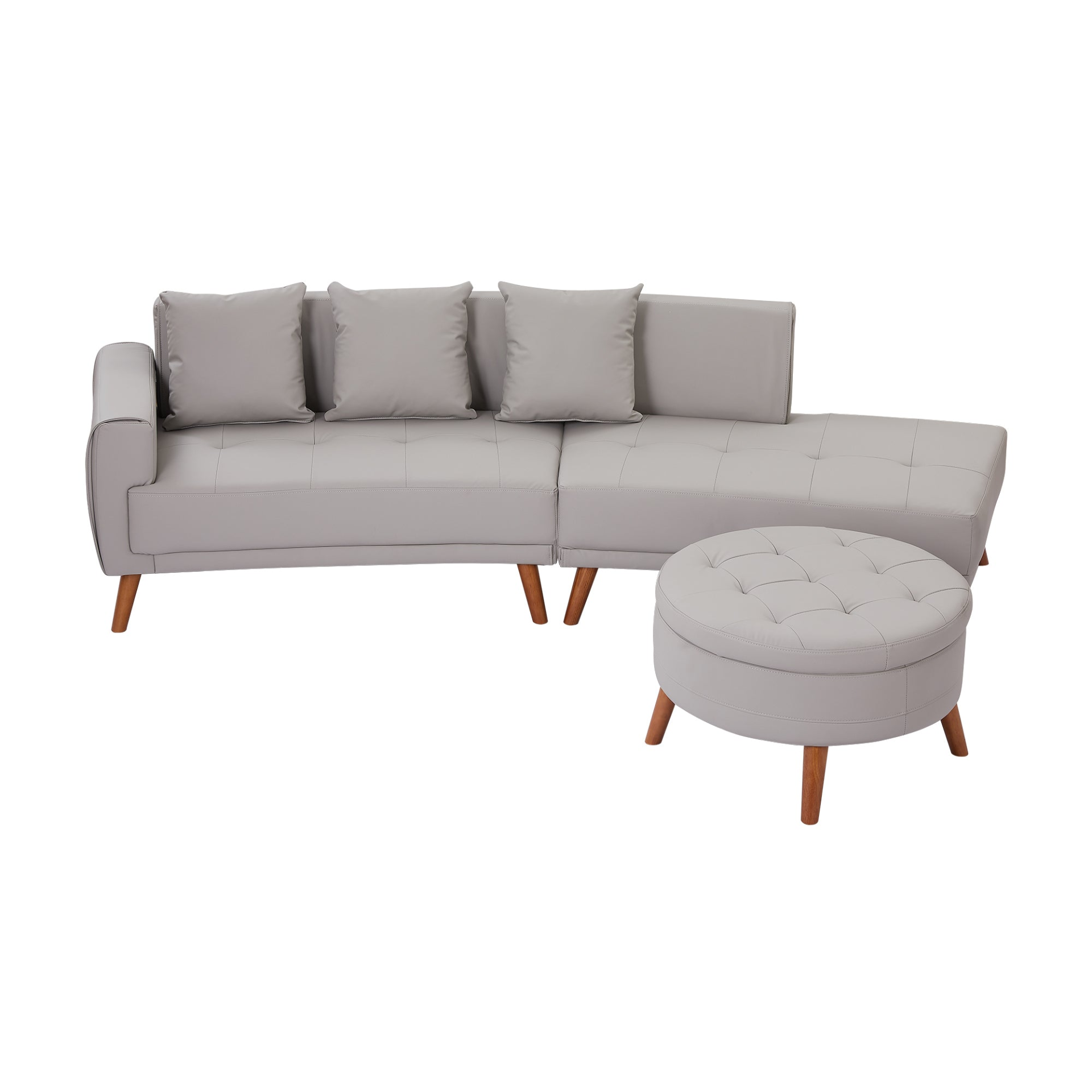 107" Contemporary Sofa Stylish Sofa Couch with Round Storage Ottoman, Grey Sensual Secret Boutique