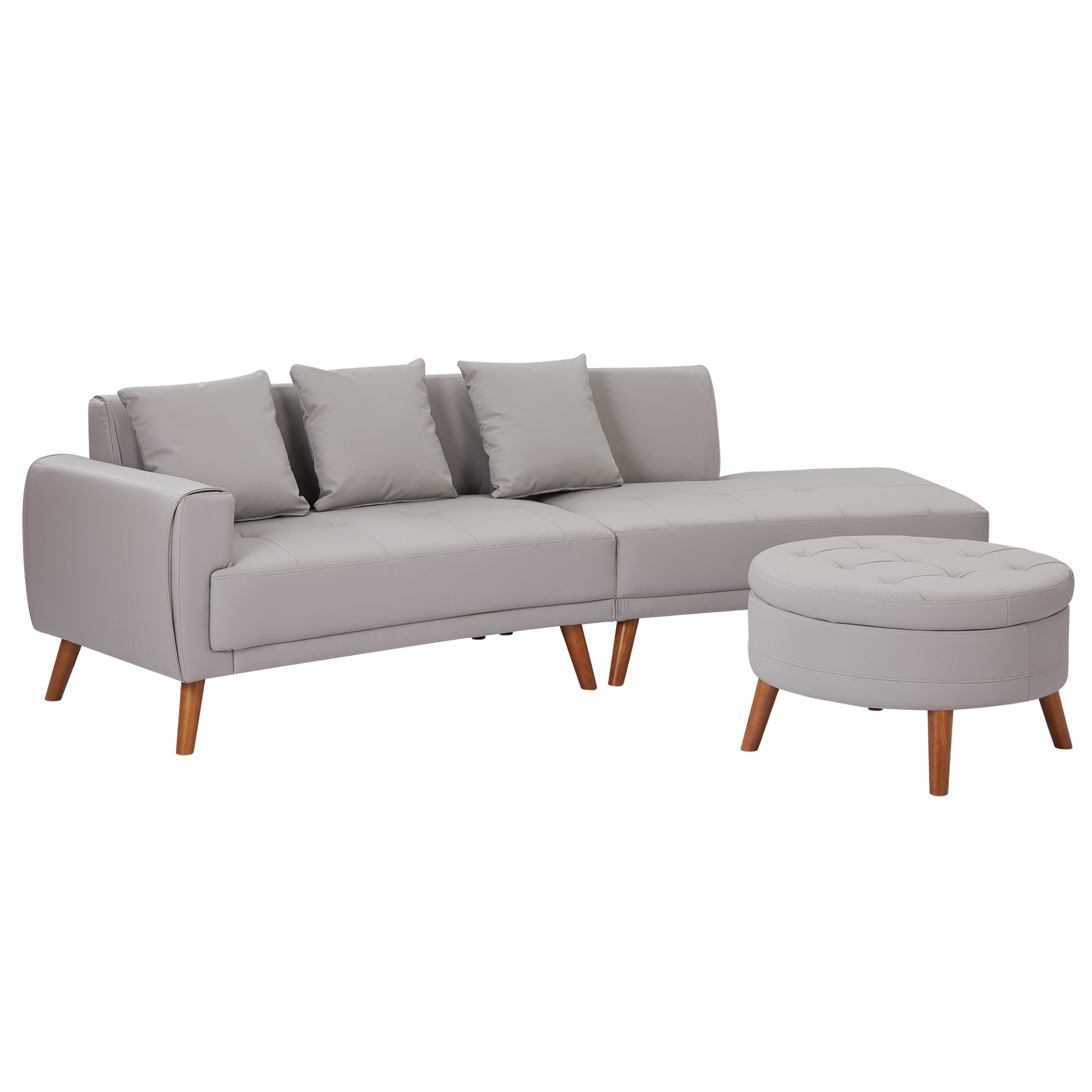 107" Contemporary Sofa Stylish Sofa Couch with Round Storage Ottoman, Grey Sensual Secret Boutique