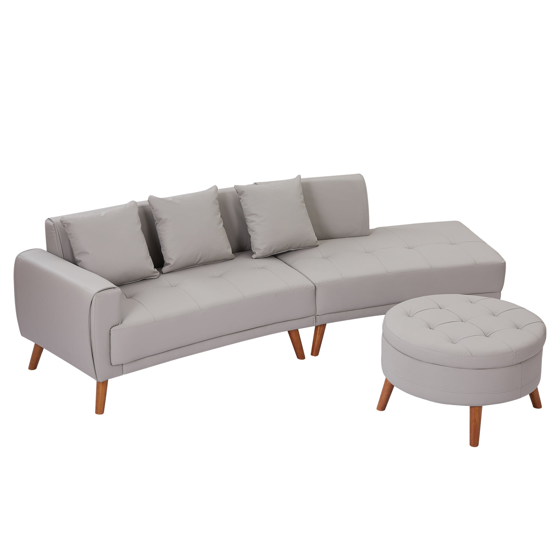 107" Contemporary Sofa Stylish Sofa Couch with Round Storage Ottoman, Grey Sensual Secret Boutique