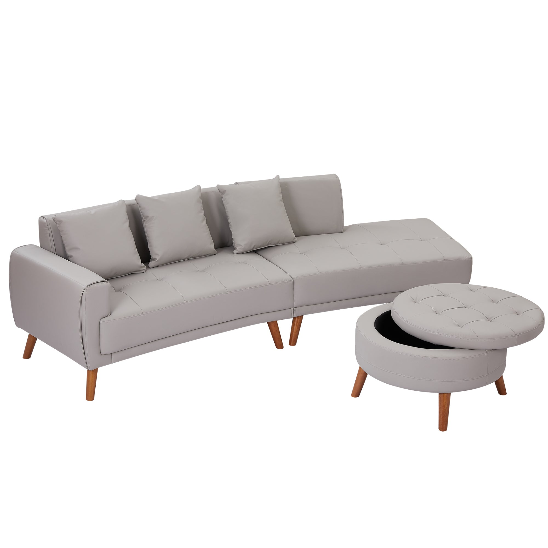 107" Contemporary Sofa Stylish Sofa Couch with Round Storage Ottoman, Grey Sensual Secret Boutique