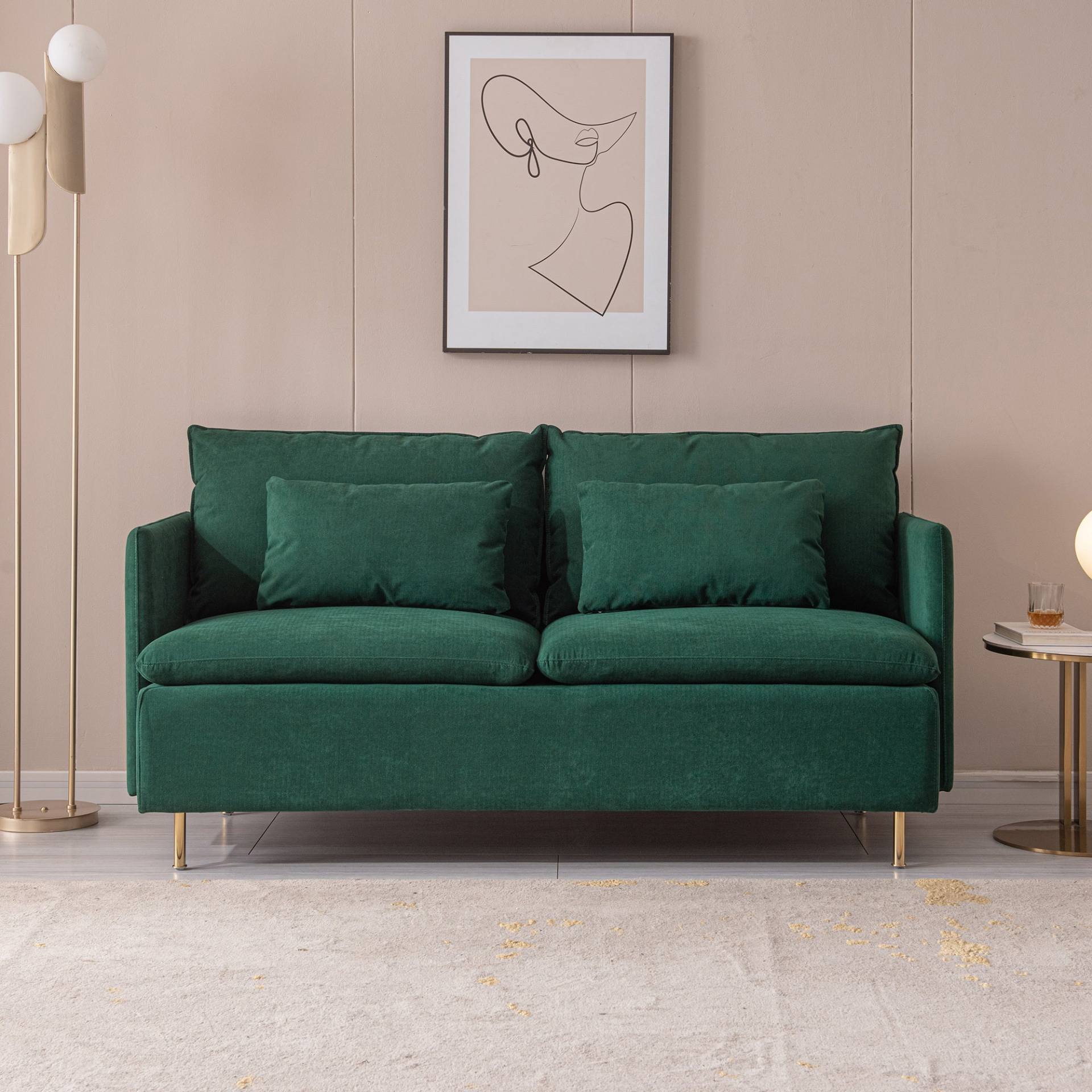 Modern Upholstered Loveseat Sofa - Emerald Cotton Linen (63.8") Sensual Secret Boutique