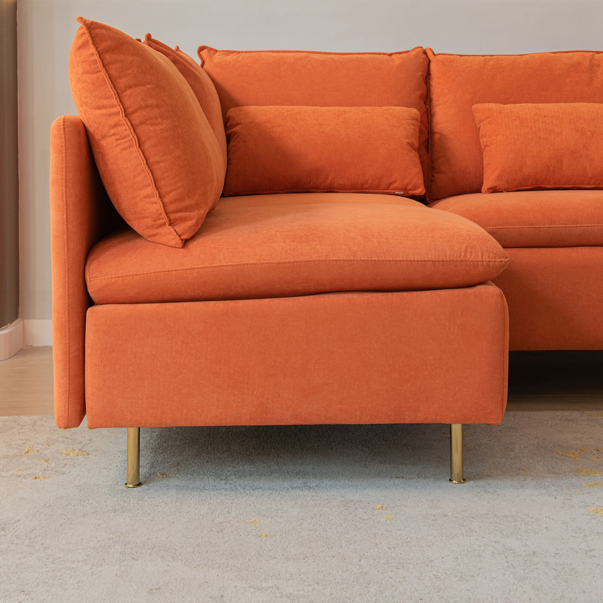 Modular L-shaped Corner Sofa, Left Hand Sectional Couch | Orange Cotton Linen-90.9'' Sensual Secret Boutique