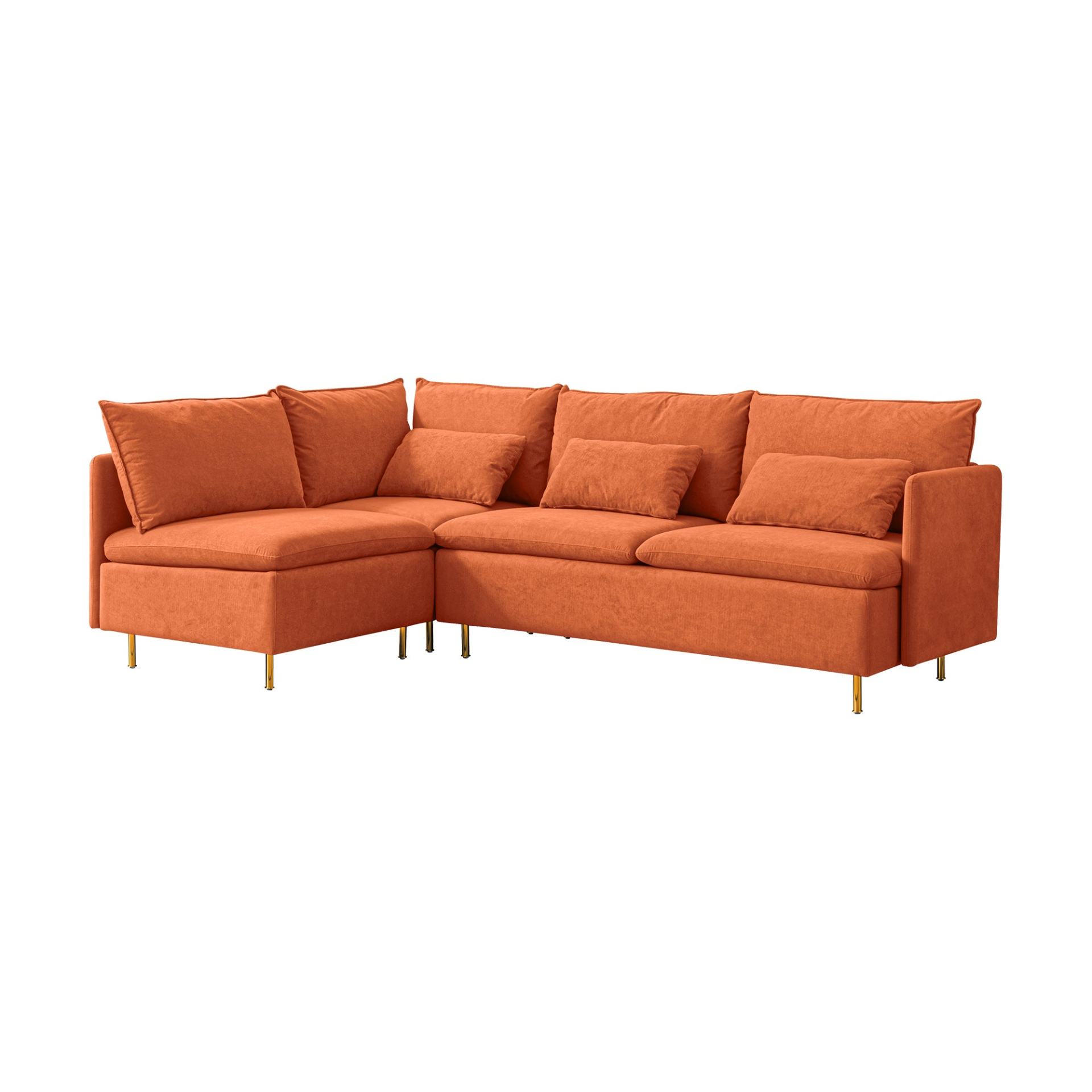 Modular L-shaped Corner Sofa, Left Hand Sectional Couch | Orange Cotton Linen-90.9'' Sensual Secret Boutique