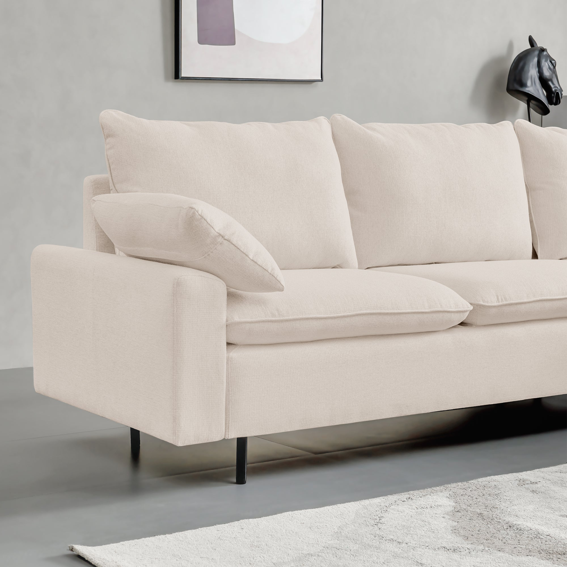 L-Shaped Linen Sectional Sofa with Left Chaise - Beige | High-Quality Fabric, Comfortable Cushion Seats, Easy Assembly | Perfect for Living Room, Study, or Office Sensual Secret Boutique