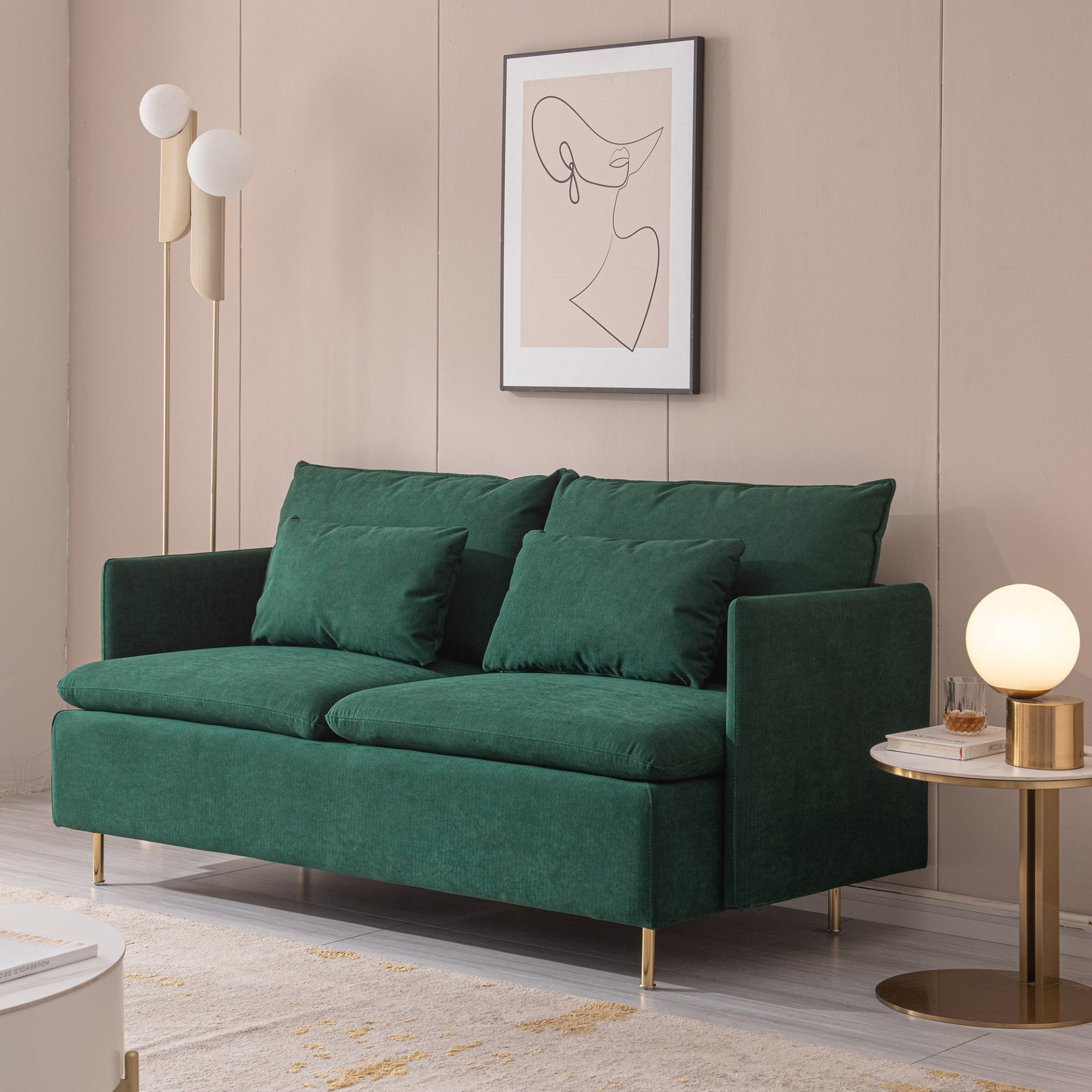 Modern Upholstered Loveseat Sofa - Emerald Cotton Linen (63.8") Sensual Secret Boutique