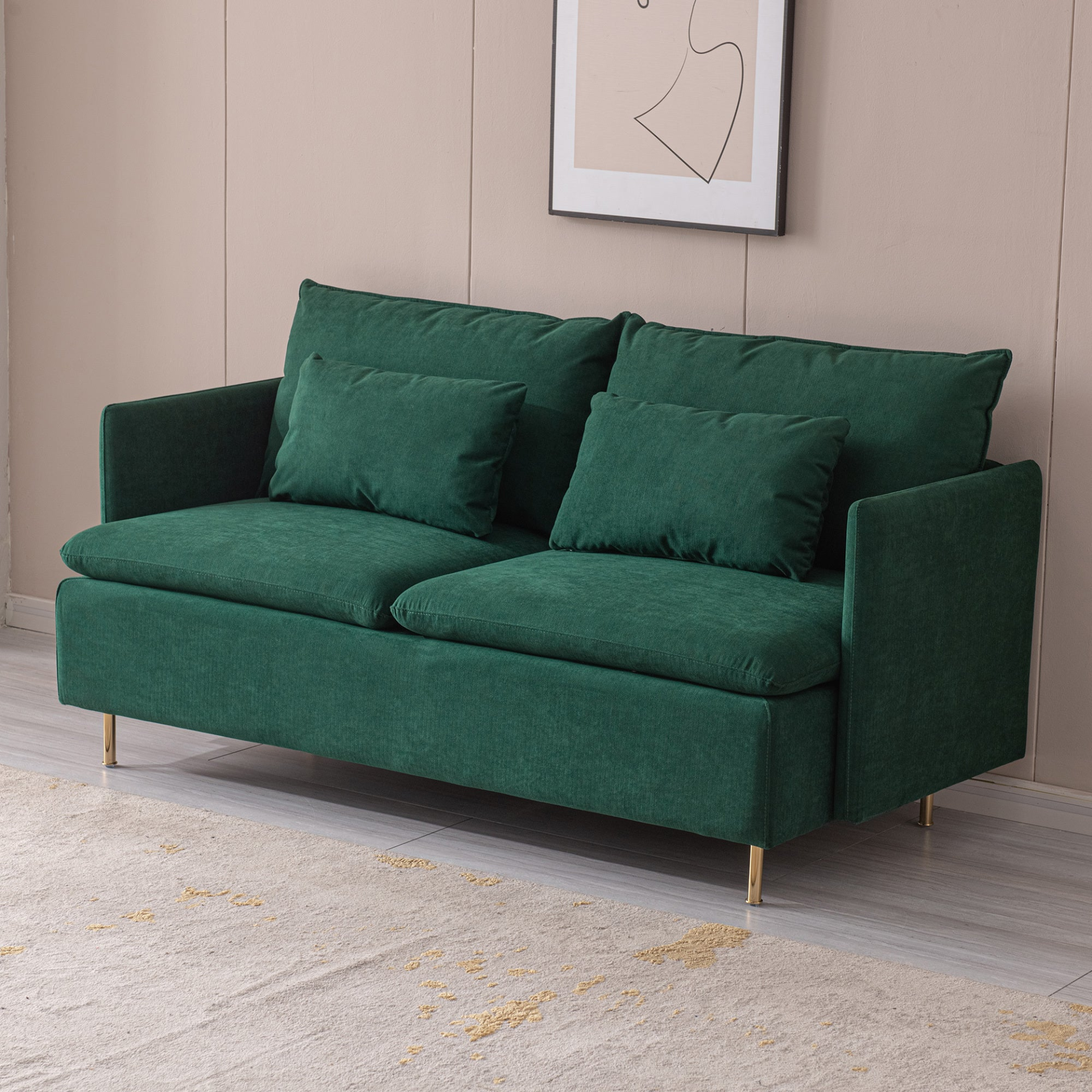 Modern Upholstered Loveseat Sofa - Emerald Cotton Linen (63.8") Sensual Secret Boutique