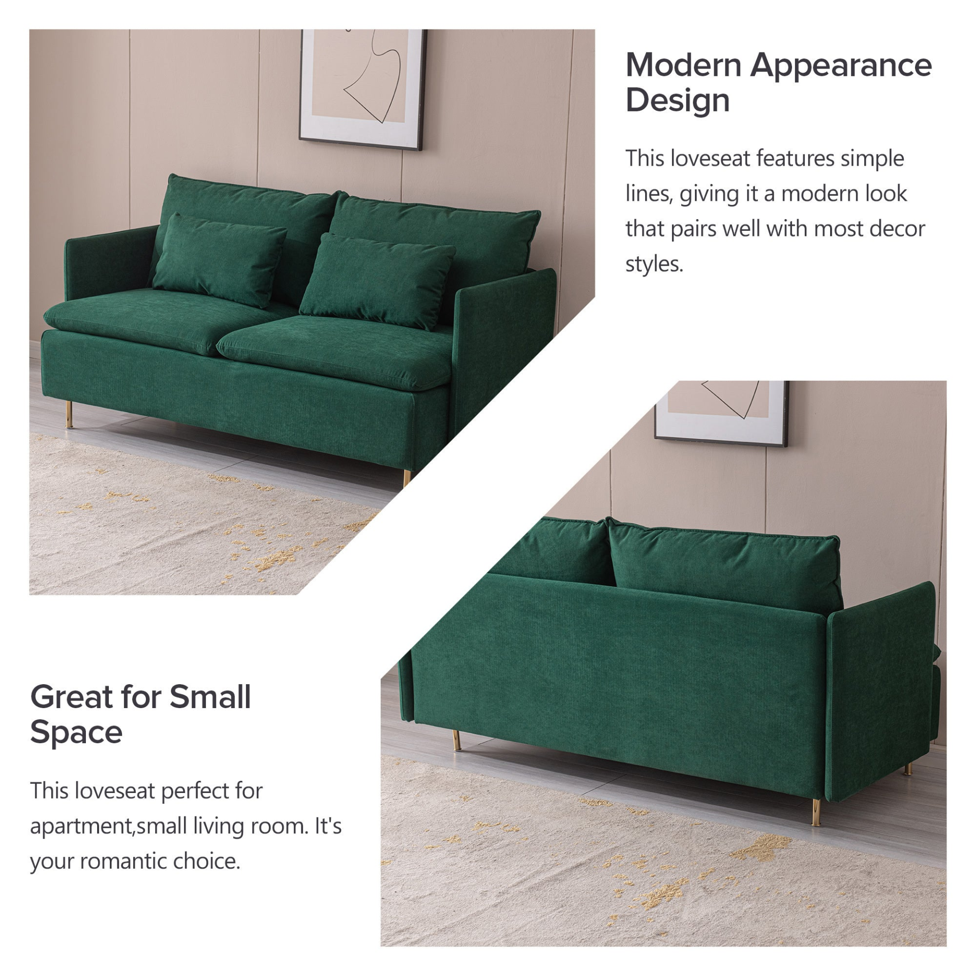 Modern Upholstered Loveseat Sofa - Emerald Cotton Linen (63.8") Sensual Secret Boutique