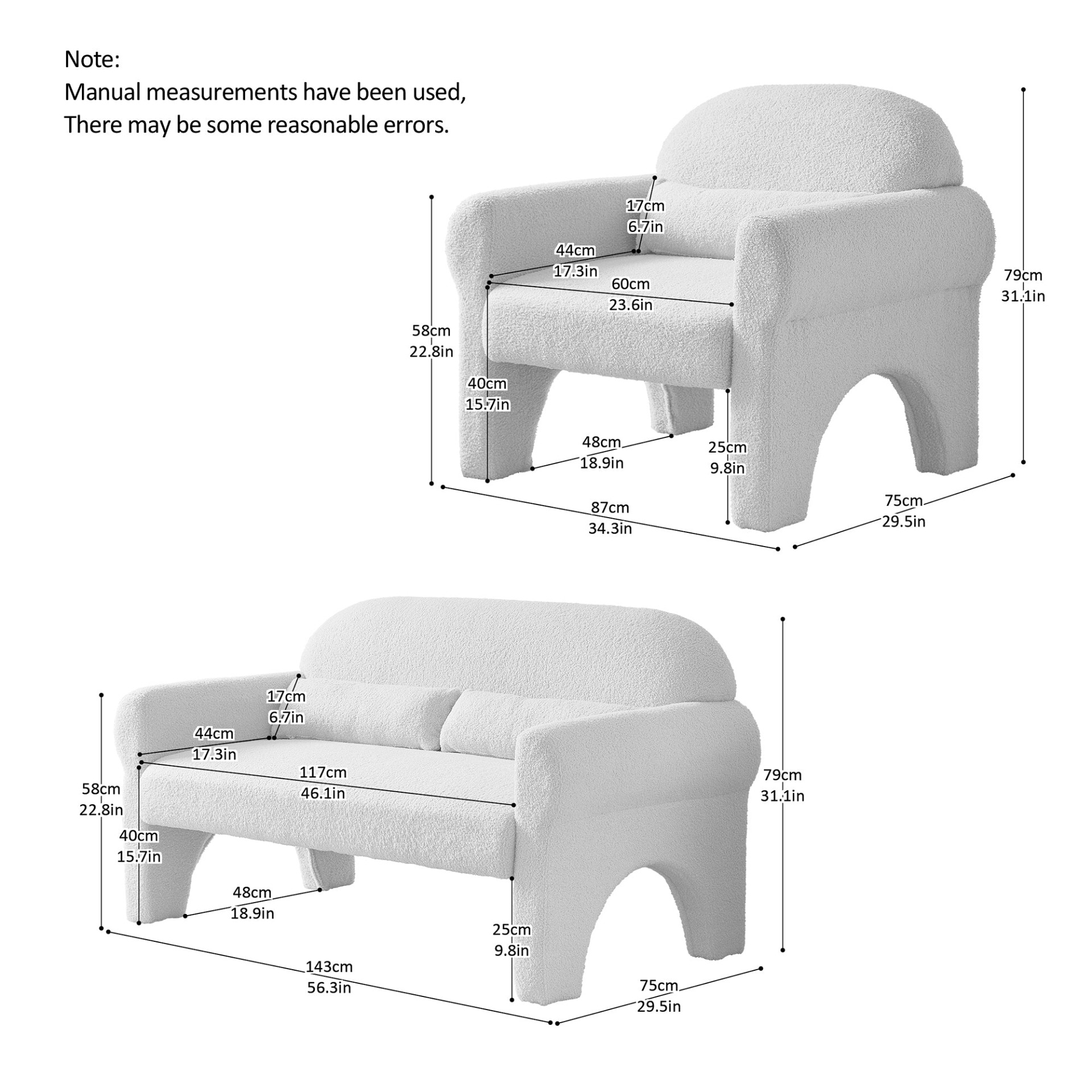 2 Piece Set Sofa Couch, Modern Teddy Fabric Loveseat & Accent Chair for Living Room Sensual Secret Boutique