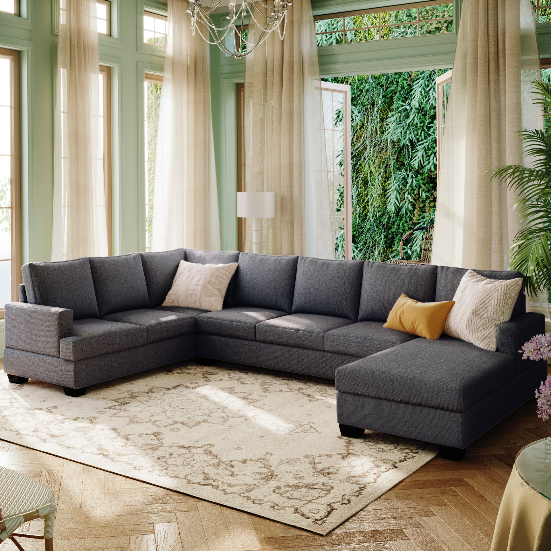 Modern Large Upholstered U-Shape Sectional Sofa, Extra Wide Chaise Lounge Couch, Grey Sensual Secret Boutique