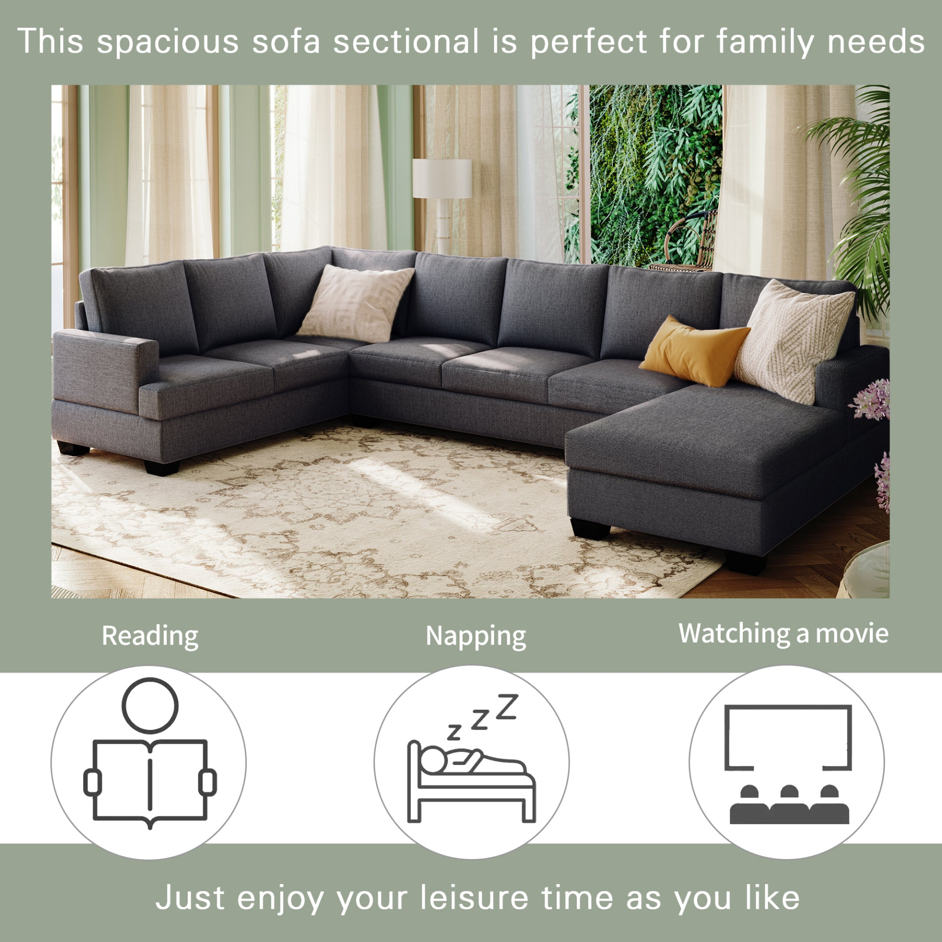 Modern Large Upholstered U-Shape Sectional Sofa, Extra Wide Chaise Lounge Couch, Grey Sensual Secret Boutique