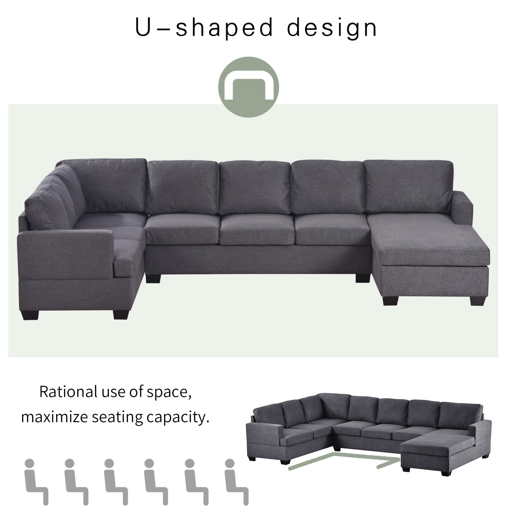 Modern Large Upholstered U-Shape Sectional Sofa, Extra Wide Chaise Lounge Couch, Grey Sensual Secret Boutique