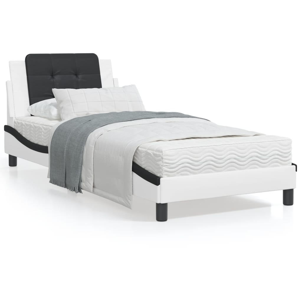 vidaXL Bed Frame with Headboard White and Black 90x190 cm Single Faux Leather Sensual Secret Boutique