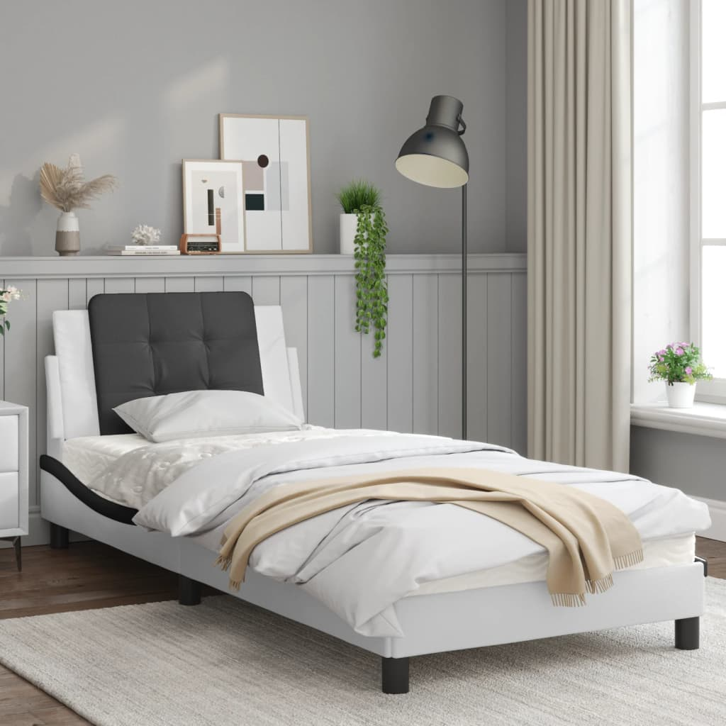 vidaXL Bed Frame with Headboard White and Black 90x190 cm Single Faux Leather Sensual Secret Boutique