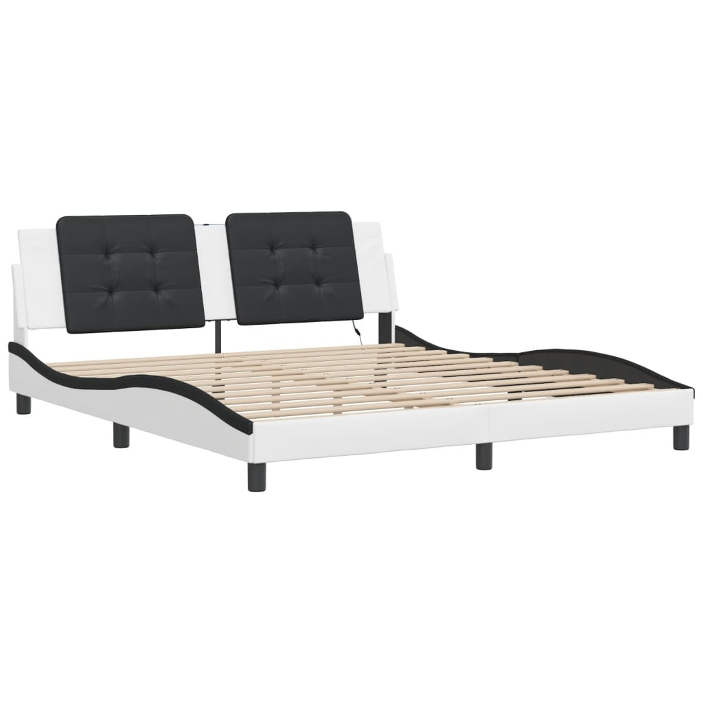 vidaXL Bed Frame with LED Lights White and Black 180x200 cm Super King Faux Leather Sensual Secret Boutique