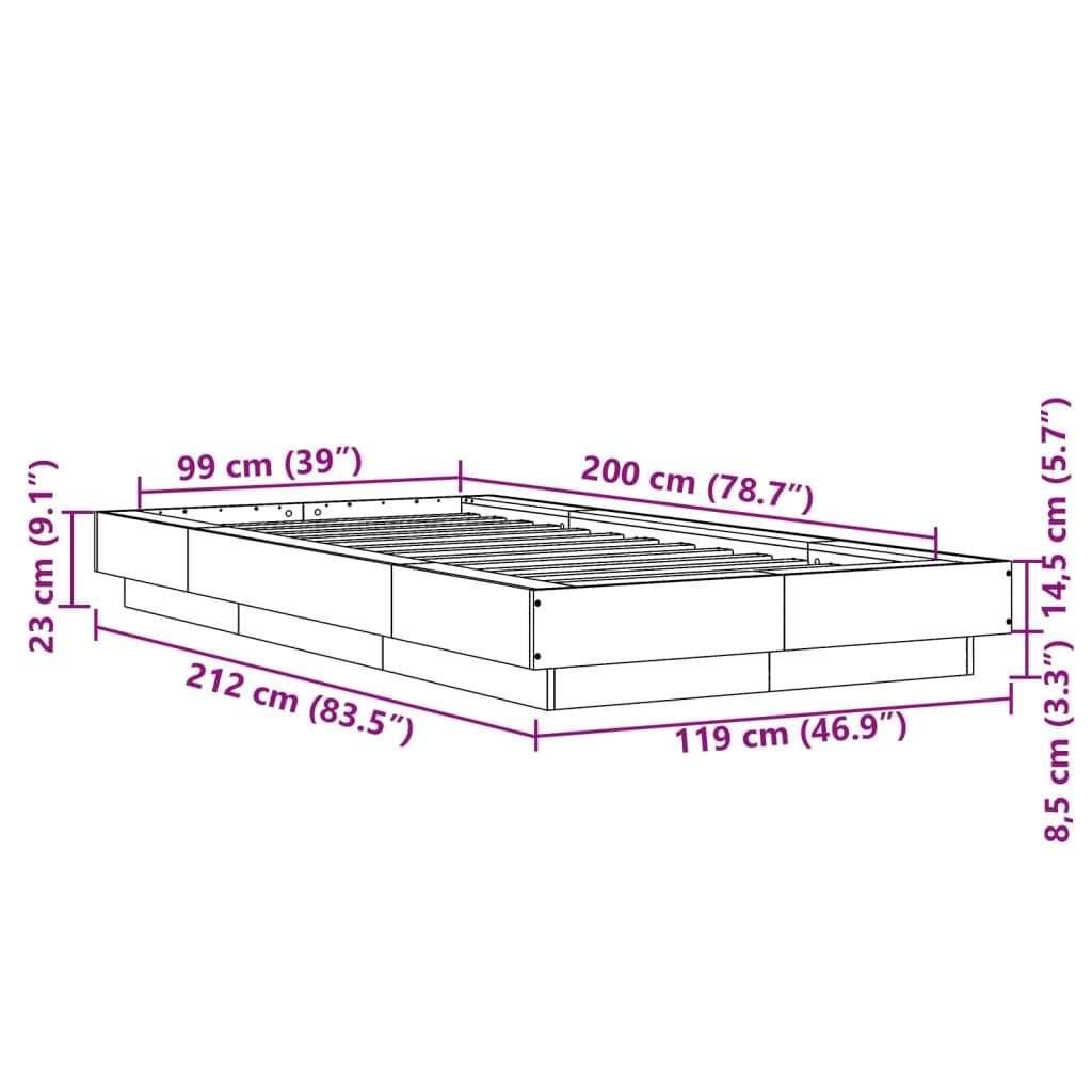 vidaXL Bed Frame White 100x200 cm Engineered Wood - Modern Design, Durable Material Sensual Secret Boutique