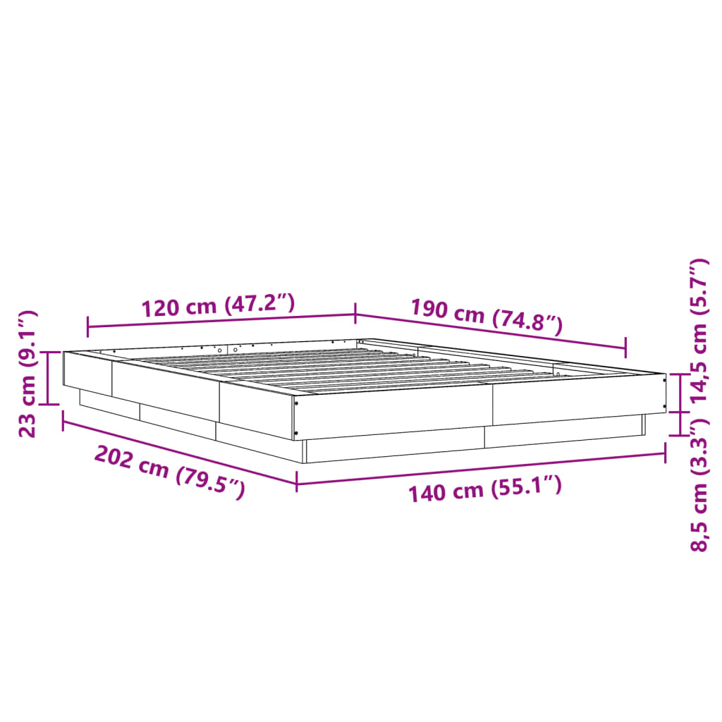 vidaXL Bed Frame Concrete Grey 120x190 cm Small Double Engineered Wood Sensual Secret Boutique