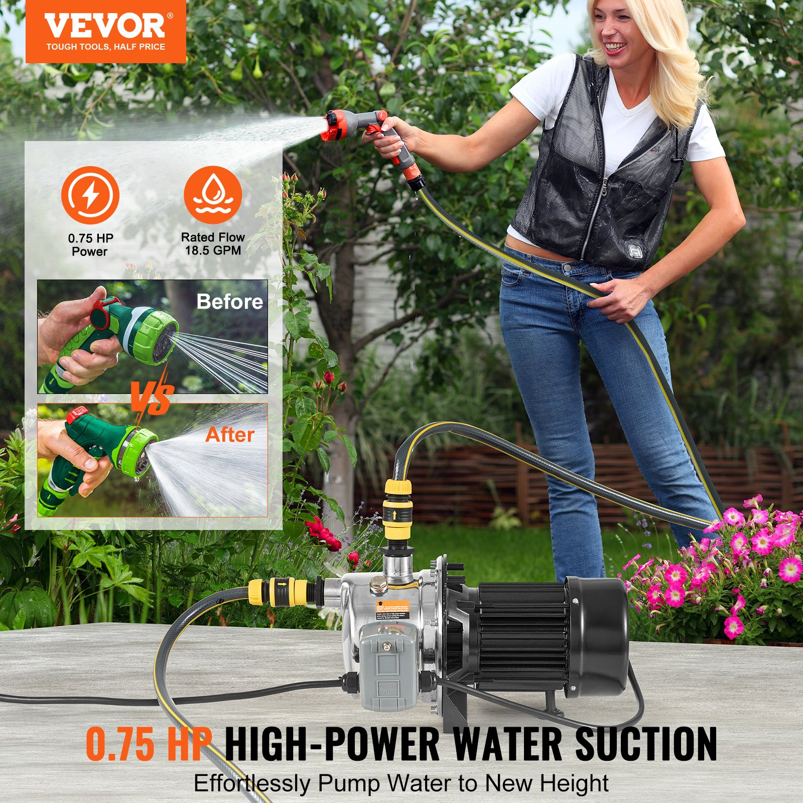 VEVOR 3/4HP Stainless Steel Shallow Well Jet Pump - Reliable Water Supply Sensual Secret Boutique