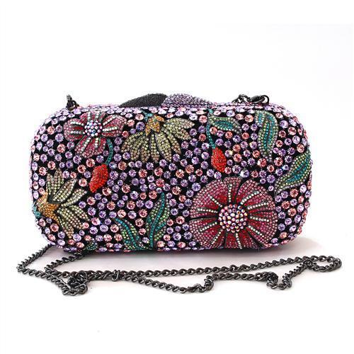 LO2374 - Ruthenium White Metal Clutch with Top Grade Crystal in Multi Color