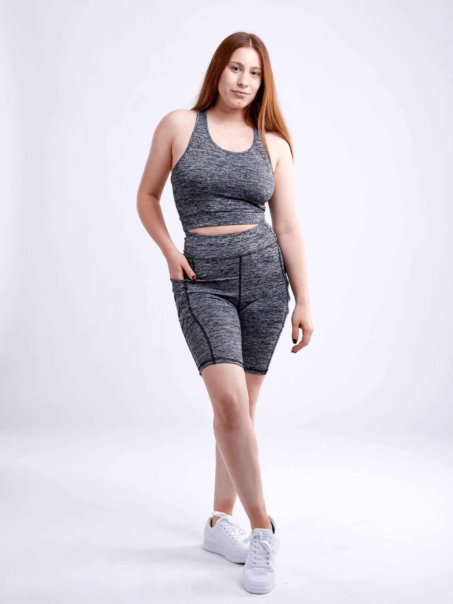 High-Waisted Mid-Thigh Workout Shorts with Pockets & Criss Cross Design Sensual Secret Boutique